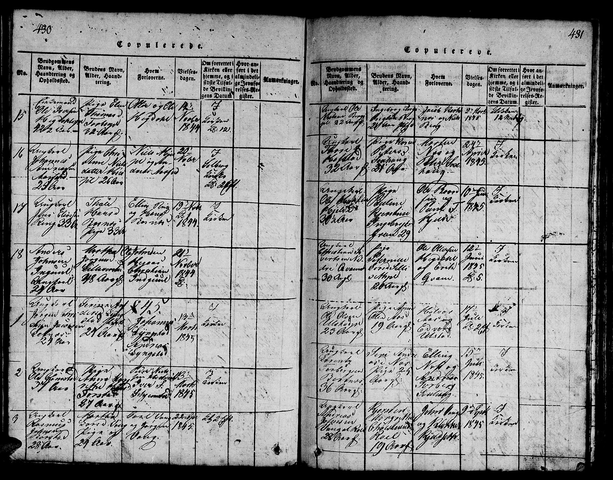 Ministerialprotokoller, klokkerbøker og fødselsregistre - Nord-Trøndelag, SAT/A-1458/730/L0298: Klokkerbok nr. 730C01, 1816-1849, s. 430-431