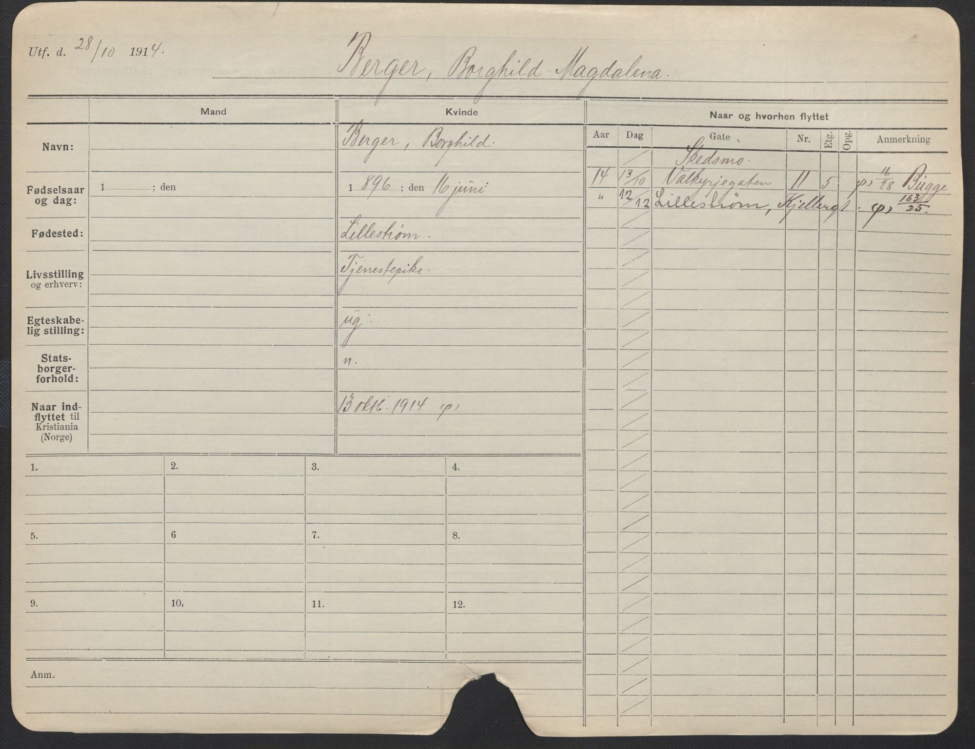 Oslo folkeregister, Registerkort, AV/SAO-A-11715/F/Fa/Fac/L0013: Kvinner, 1906-1914, s. 201a