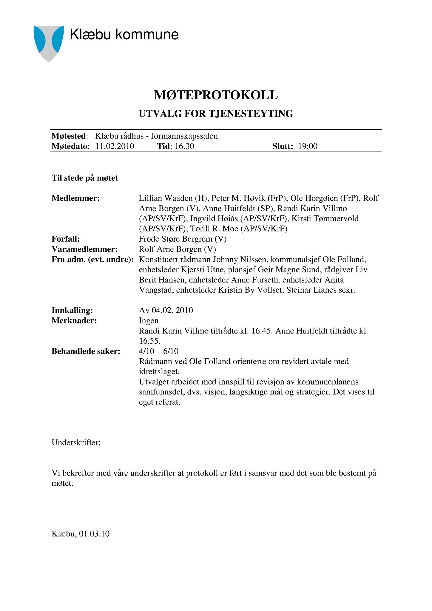 Klæbu Kommune, TRKO/KK/14-UTY/L003: Utvalg for tjenesteyting - Møtedokumenter, 2010, s. 13