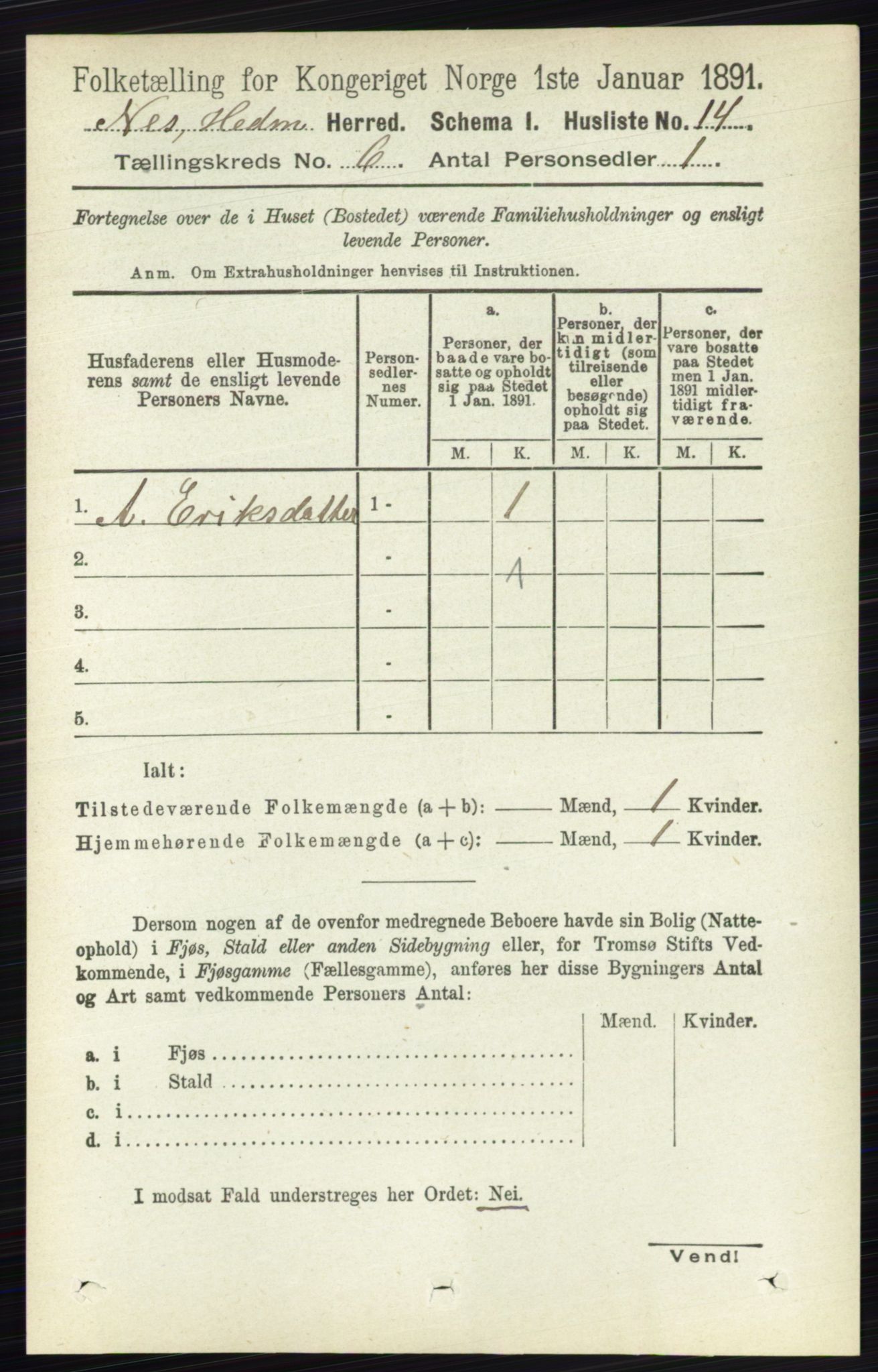 RA, Folketelling 1891 for 0411 Nes herred, 1891, s. 3182