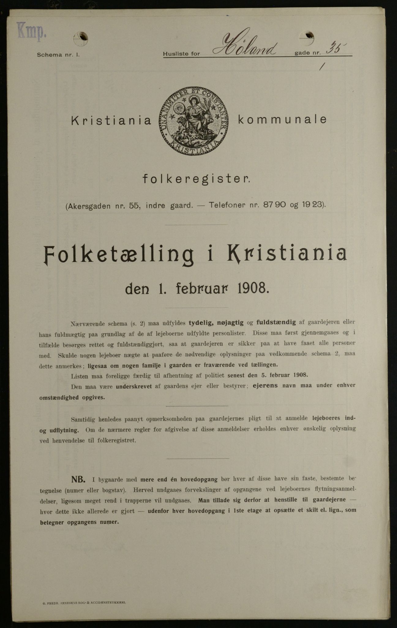 OBA, Kommunal folketelling 1.2.1908 for Kristiania kjøpstad, 1908, s. 38274
