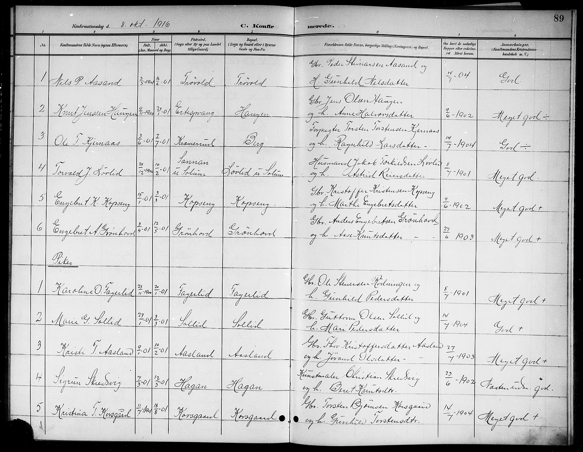 Sigdal kirkebøker, AV/SAKO-A-245/G/Gb/L0003: Klokkerbok nr. II 3, 1901-1916, s. 89