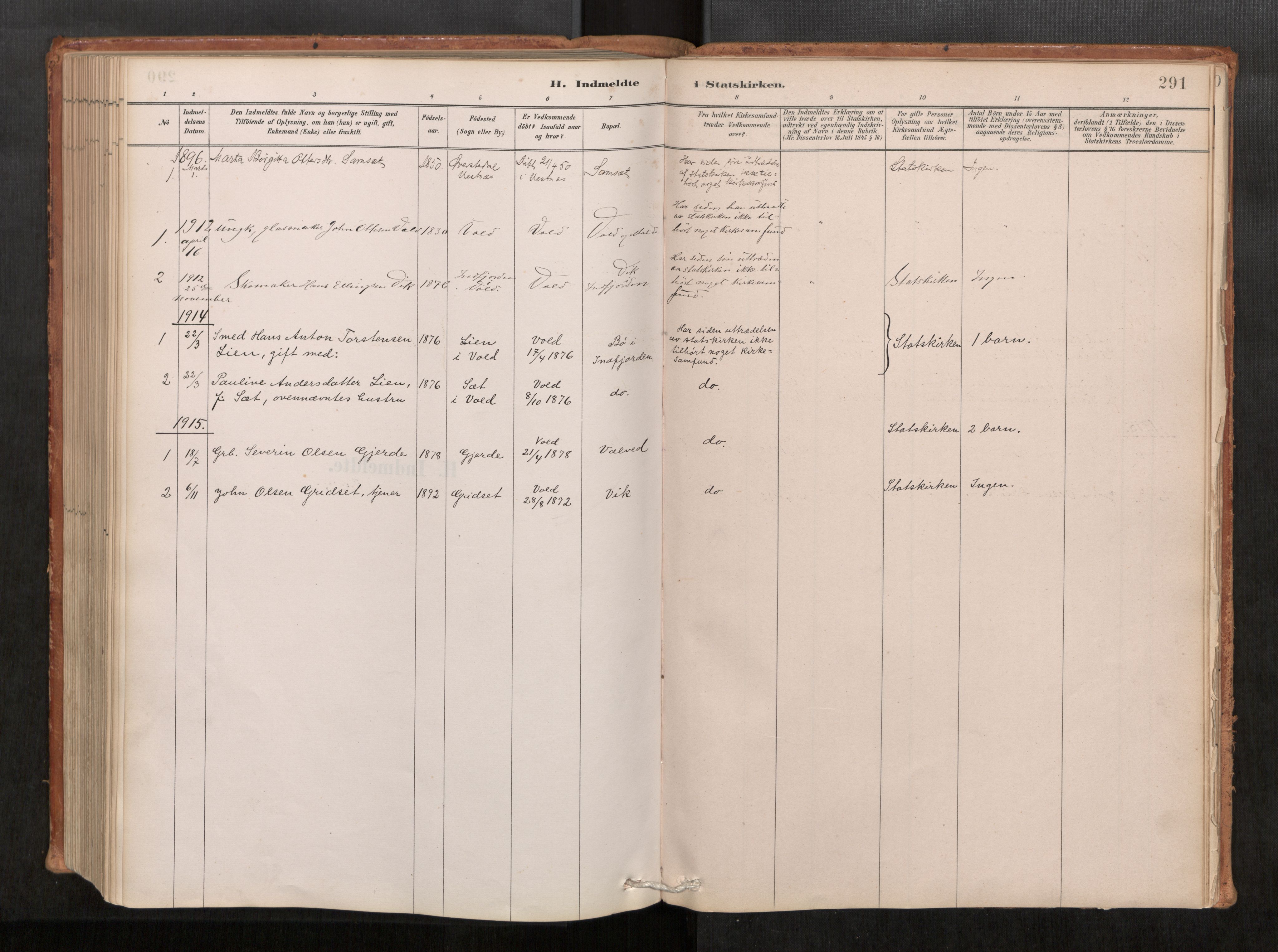 Ministerialprotokoller, klokkerbøker og fødselsregistre - Møre og Romsdal, AV/SAT-A-1454/543/L0568: Ministerialbok nr. 543A03, 1885-1915, s. 291