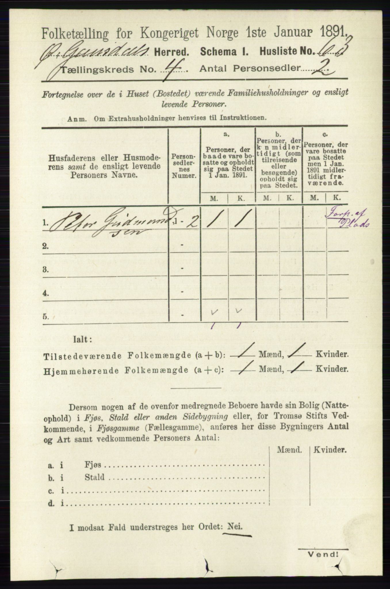 RA, Folketelling 1891 for 0522 Østre Gausdal herred, 1891, s. 2442