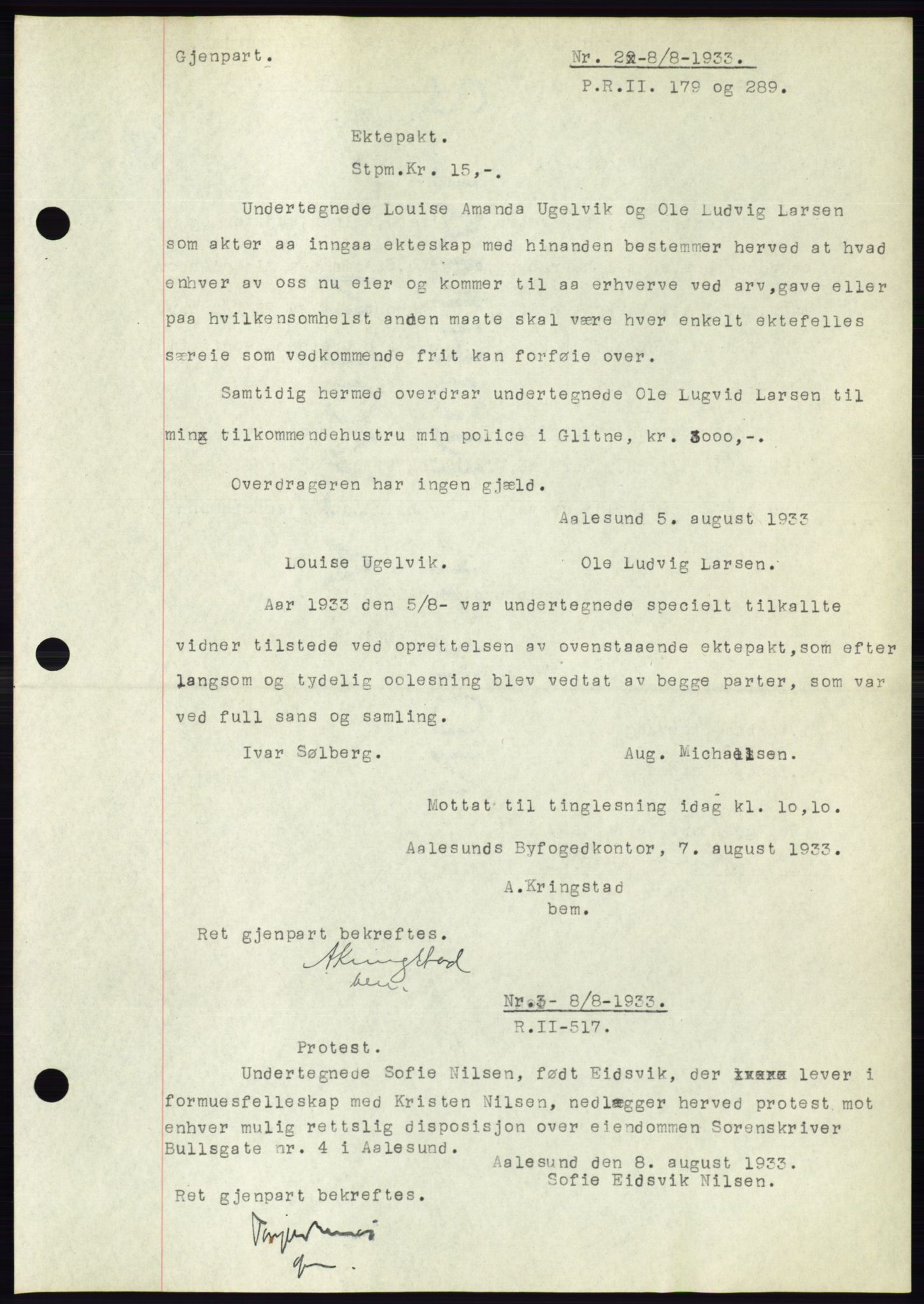 Ålesund byfogd, AV/SAT-A-4384: Pantebok nr. 31, 1933-1934, Tingl.dato: 08.08.1933