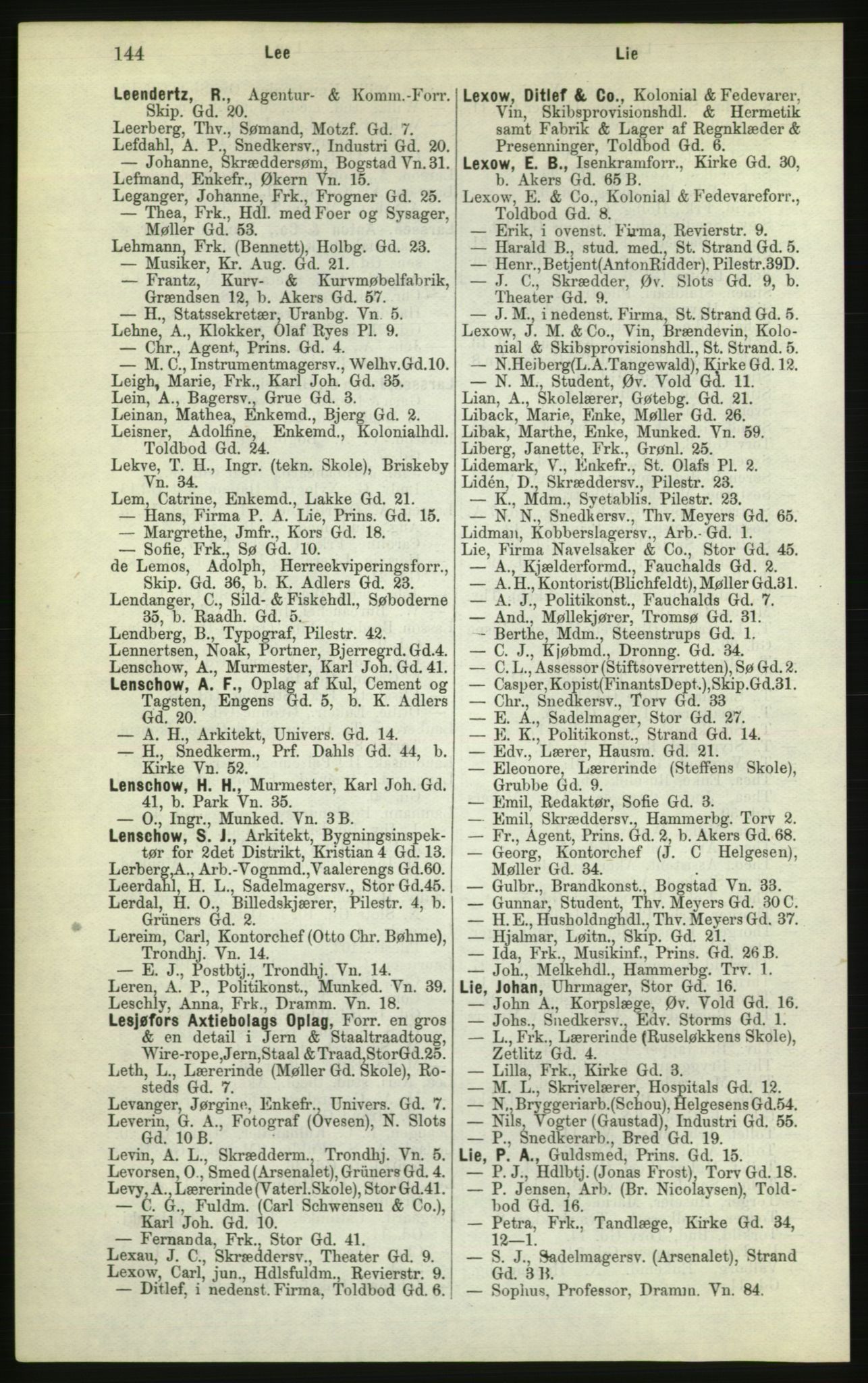 Kristiania/Oslo adressebok, PUBL/-, 1882, s. 144