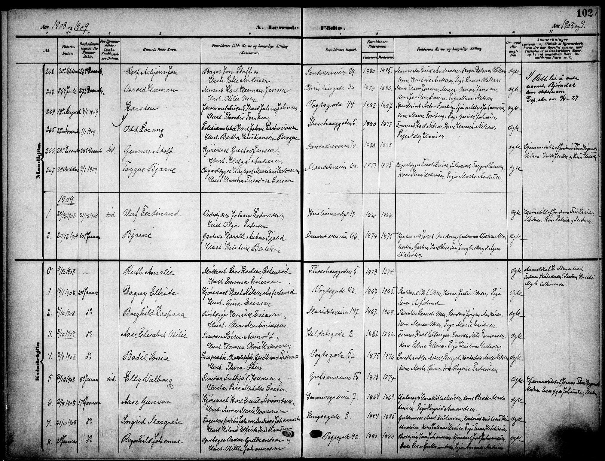 Sagene prestekontor Kirkebøker, AV/SAO-A-10796/F/L0007: Ministerialbok nr. 7, 1905-1915, s. 102