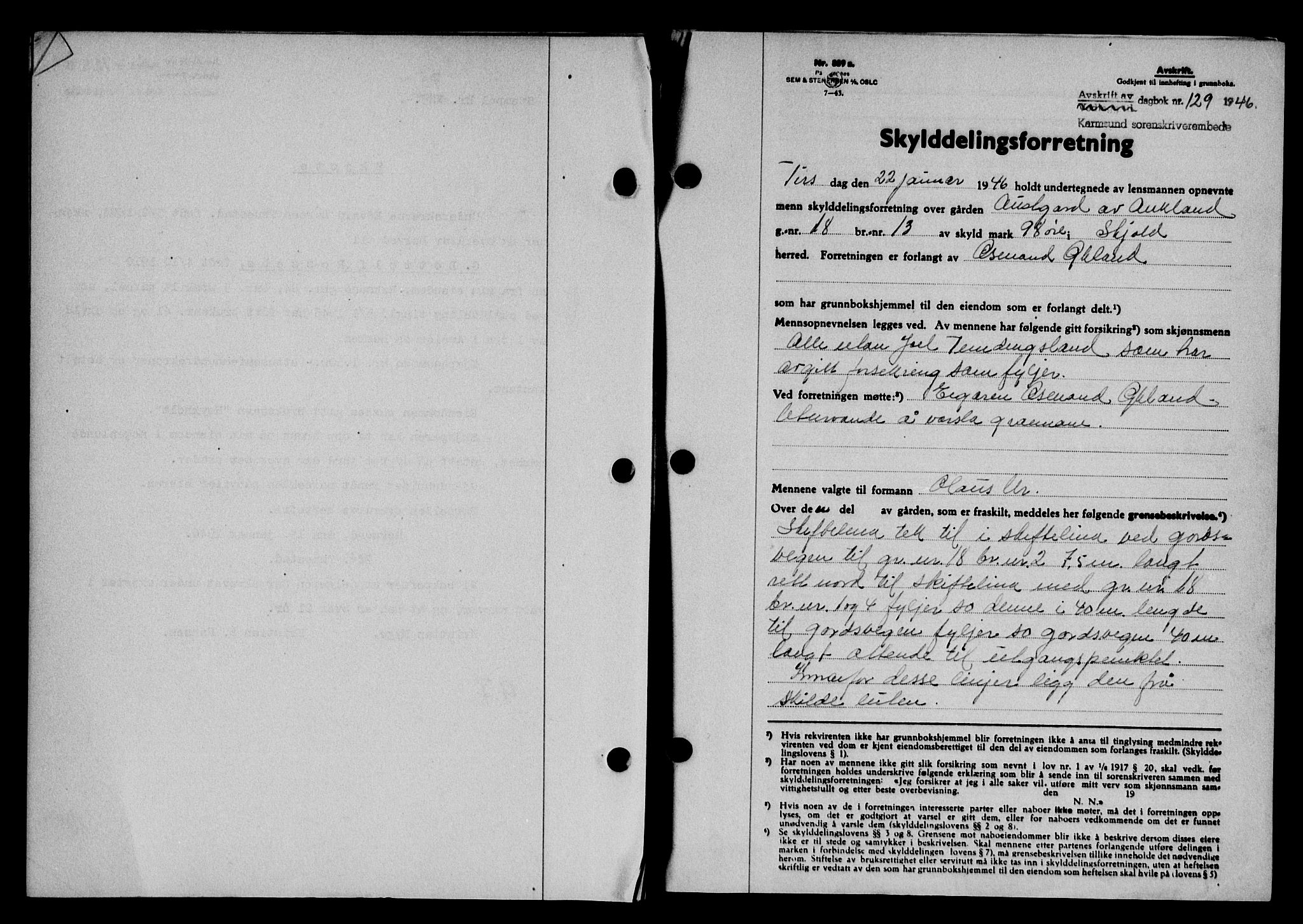 Karmsund sorenskriveri, SAST/A-100311/01/II/IIB/L0084: Pantebok nr. 65A, 1945-1946, Dagboknr: 129/1946