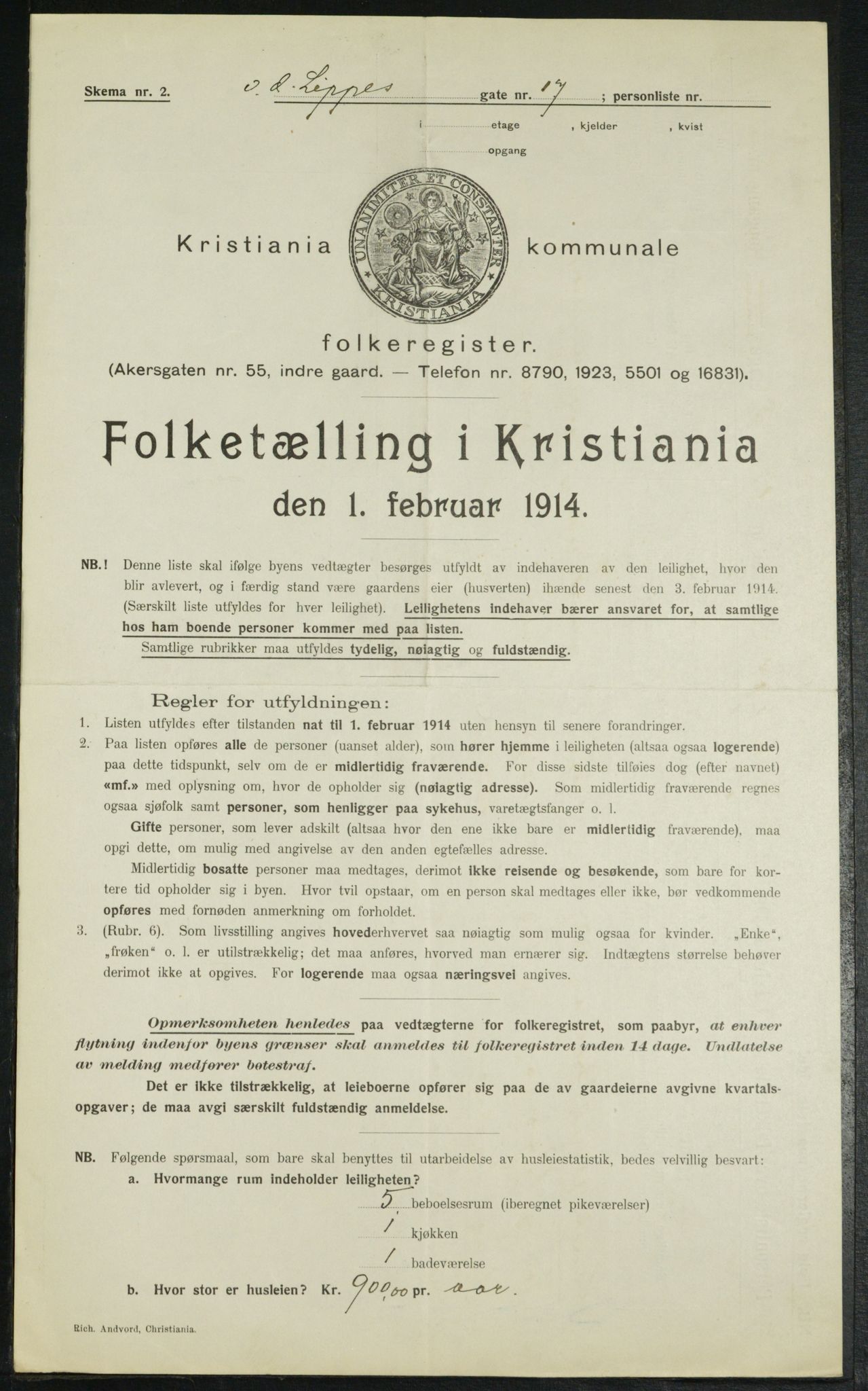 OBA, Kommunal folketelling 1.2.1914 for Kristiania, 1914, s. 126457