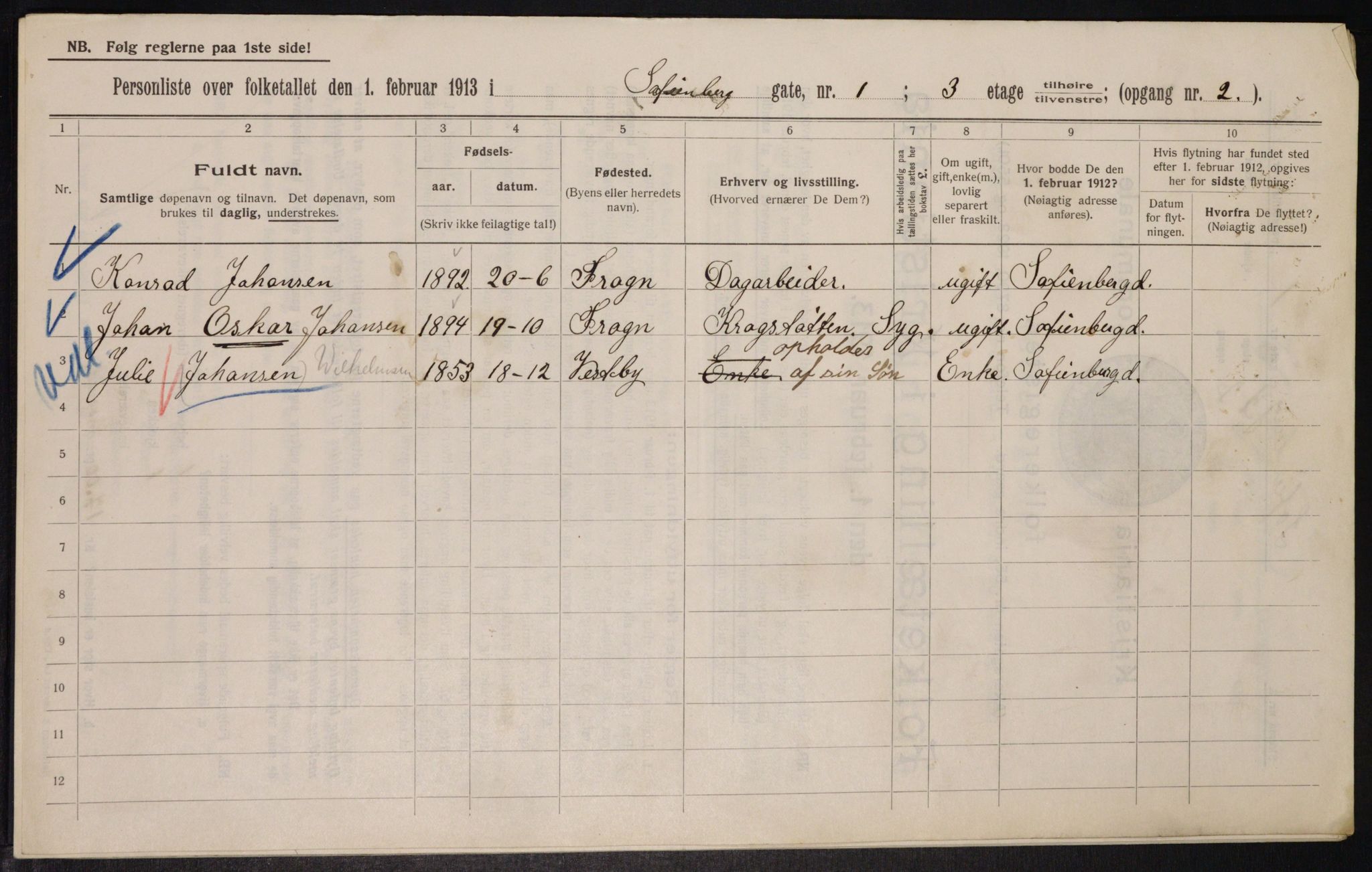 OBA, Kommunal folketelling 1.2.1913 for Kristiania, 1913, s. 98144