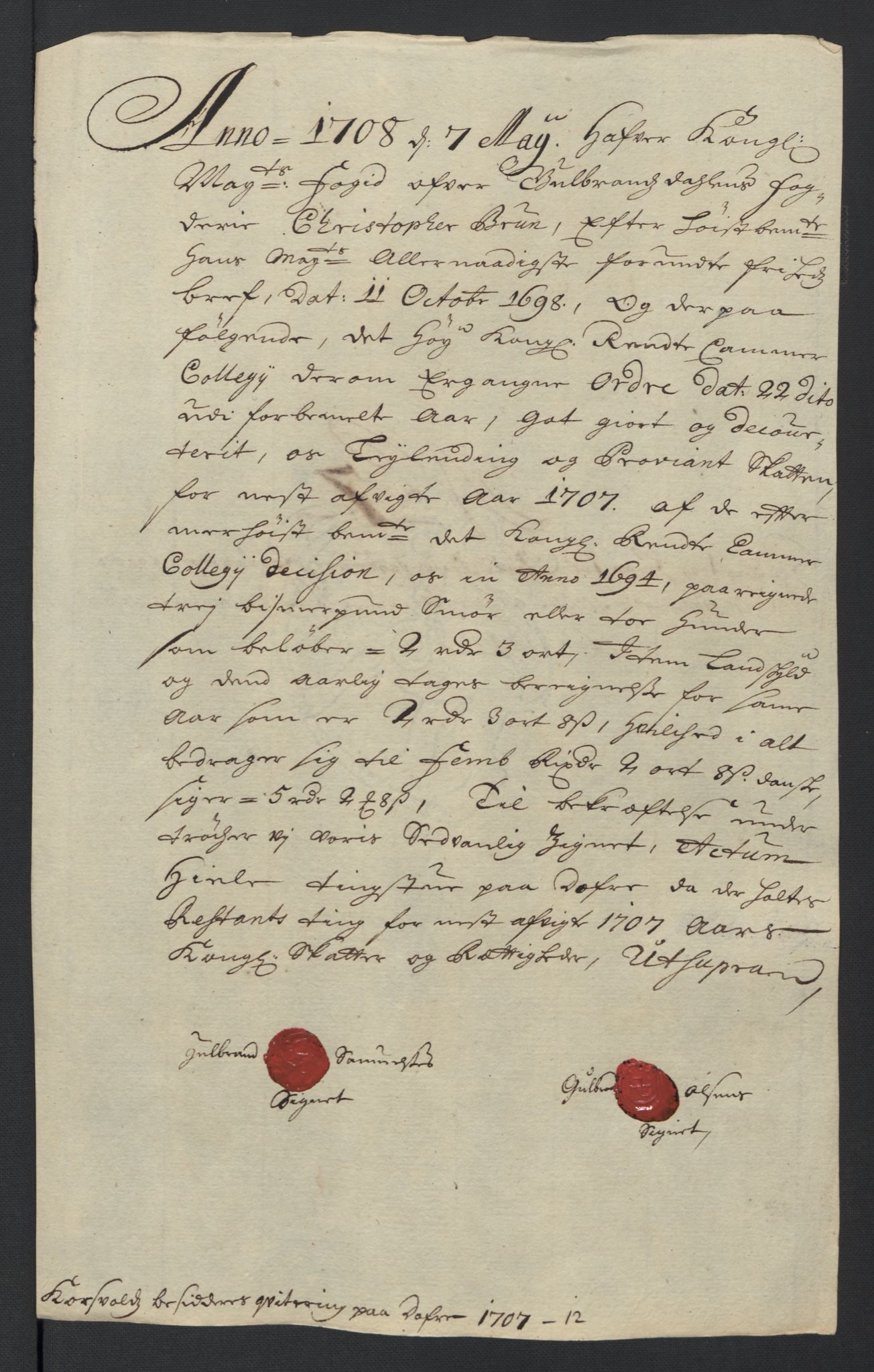 Rentekammeret inntil 1814, Reviderte regnskaper, Fogderegnskap, AV/RA-EA-4092/R17/L1178: Fogderegnskap Gudbrandsdal, 1705-1707, s. 334