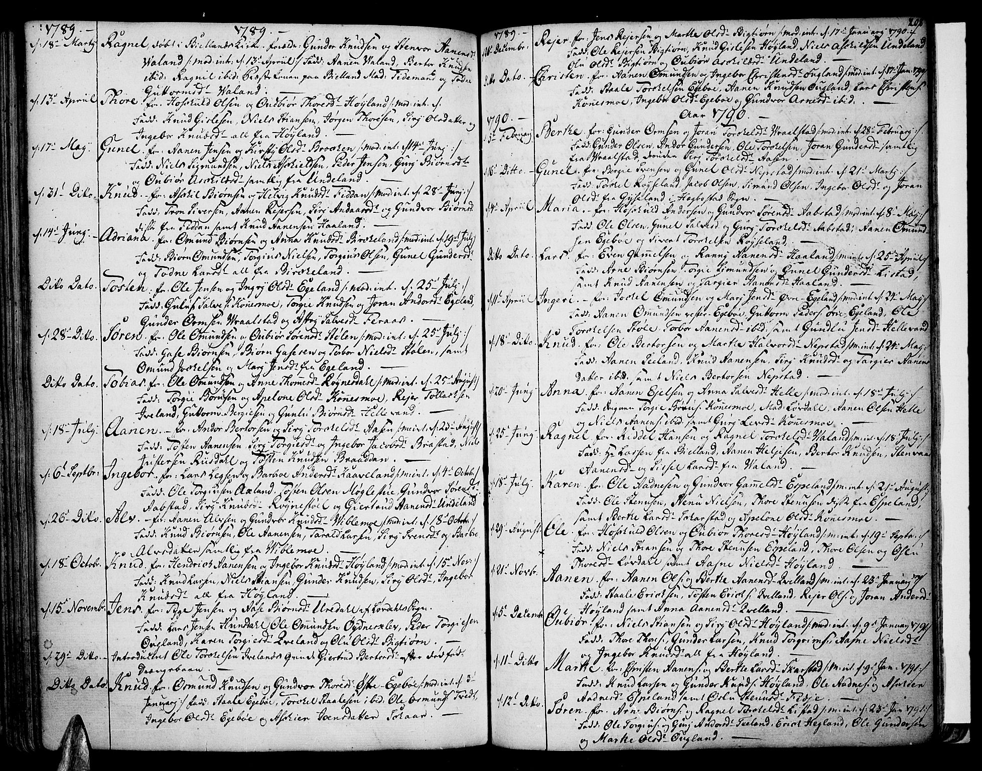 Sør-Audnedal sokneprestkontor, AV/SAK-1111-0039/F/Fa/Fab/L0002: Ministerialbok nr. A 2 /4, 1768-1814, s. 208