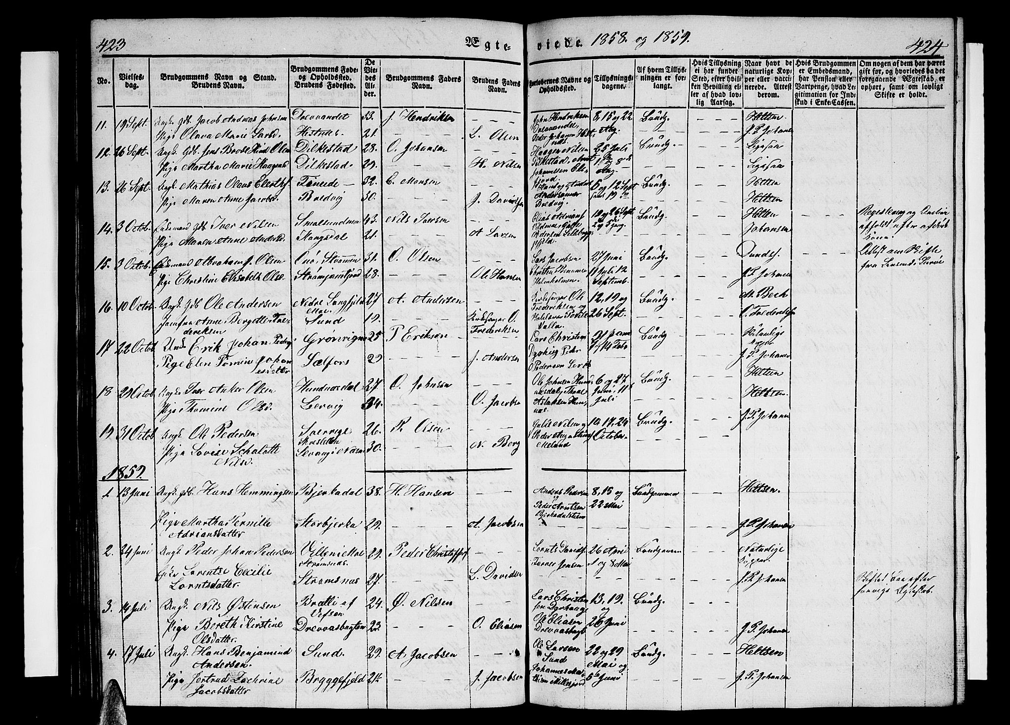 Ministerialprotokoller, klokkerbøker og fødselsregistre - Nordland, AV/SAT-A-1459/825/L0364: Klokkerbok nr. 825C01, 1841-1863, s. 423-424