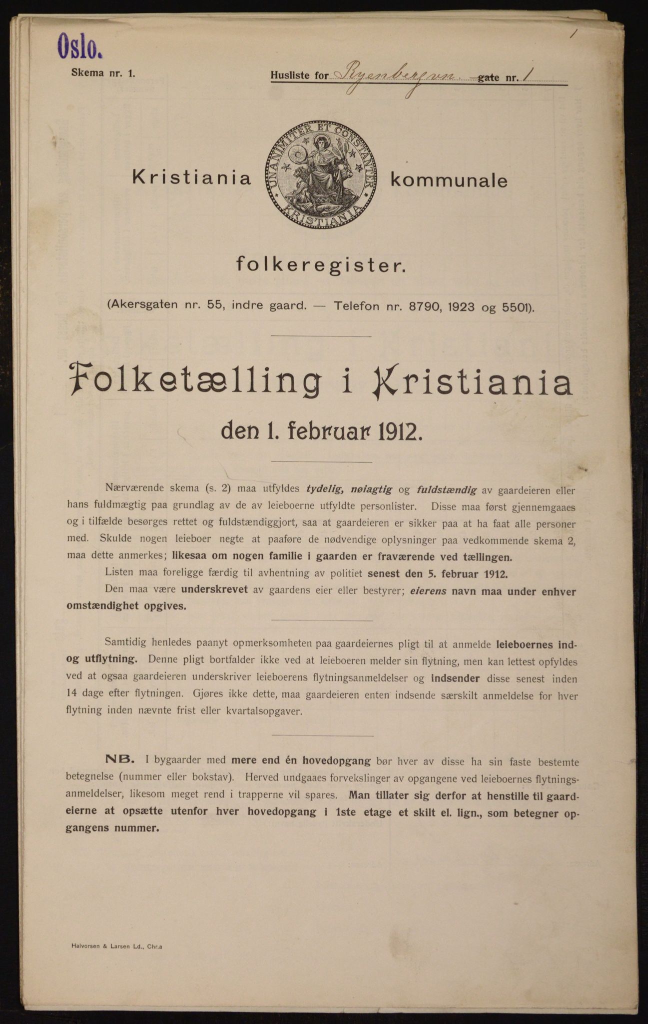 OBA, Kommunal folketelling 1.2.1912 for Kristiania, 1912, s. 85836