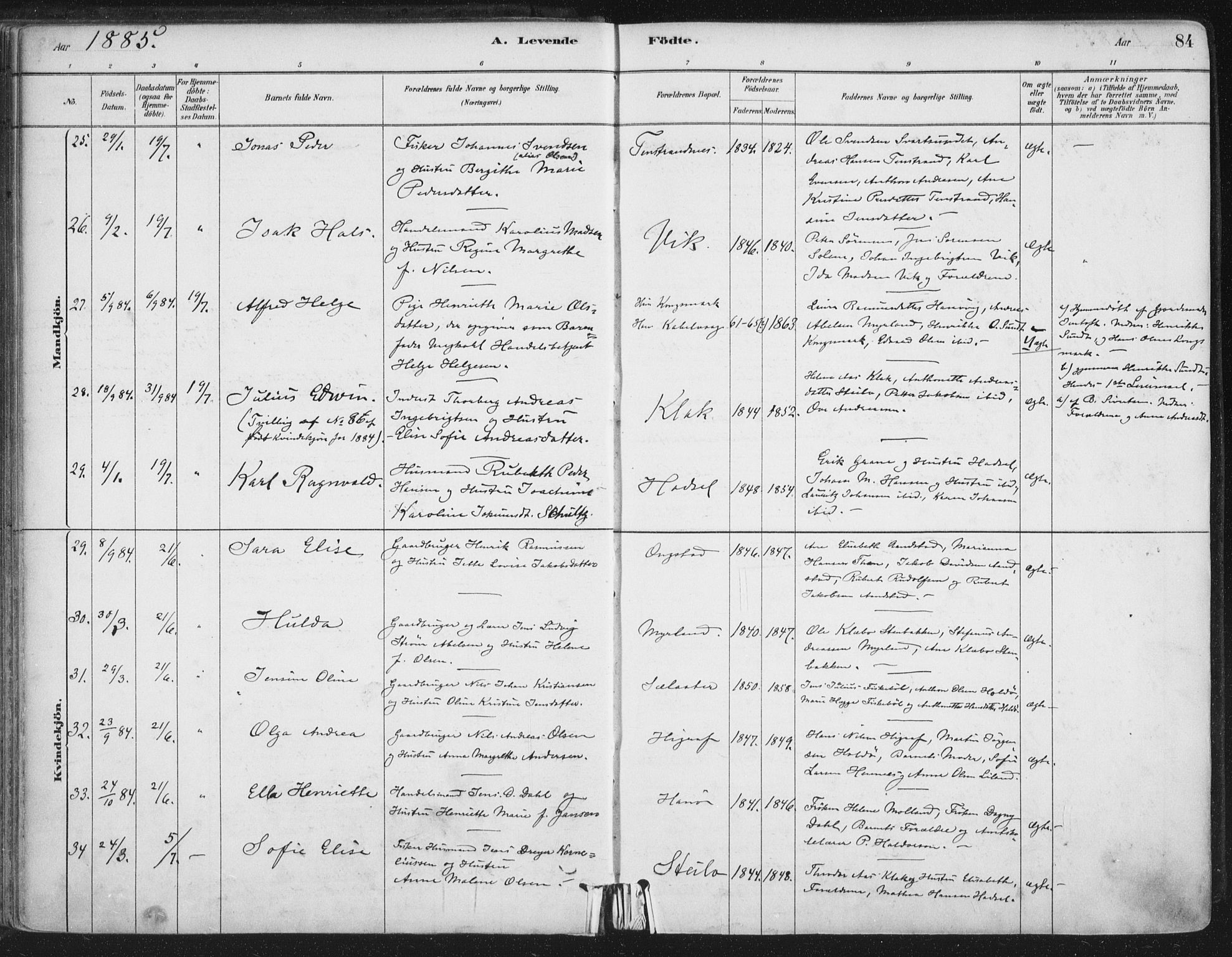 Ministerialprotokoller, klokkerbøker og fødselsregistre - Nordland, AV/SAT-A-1459/888/L1244: Ministerialbok nr. 888A10, 1880-1890, s. 84