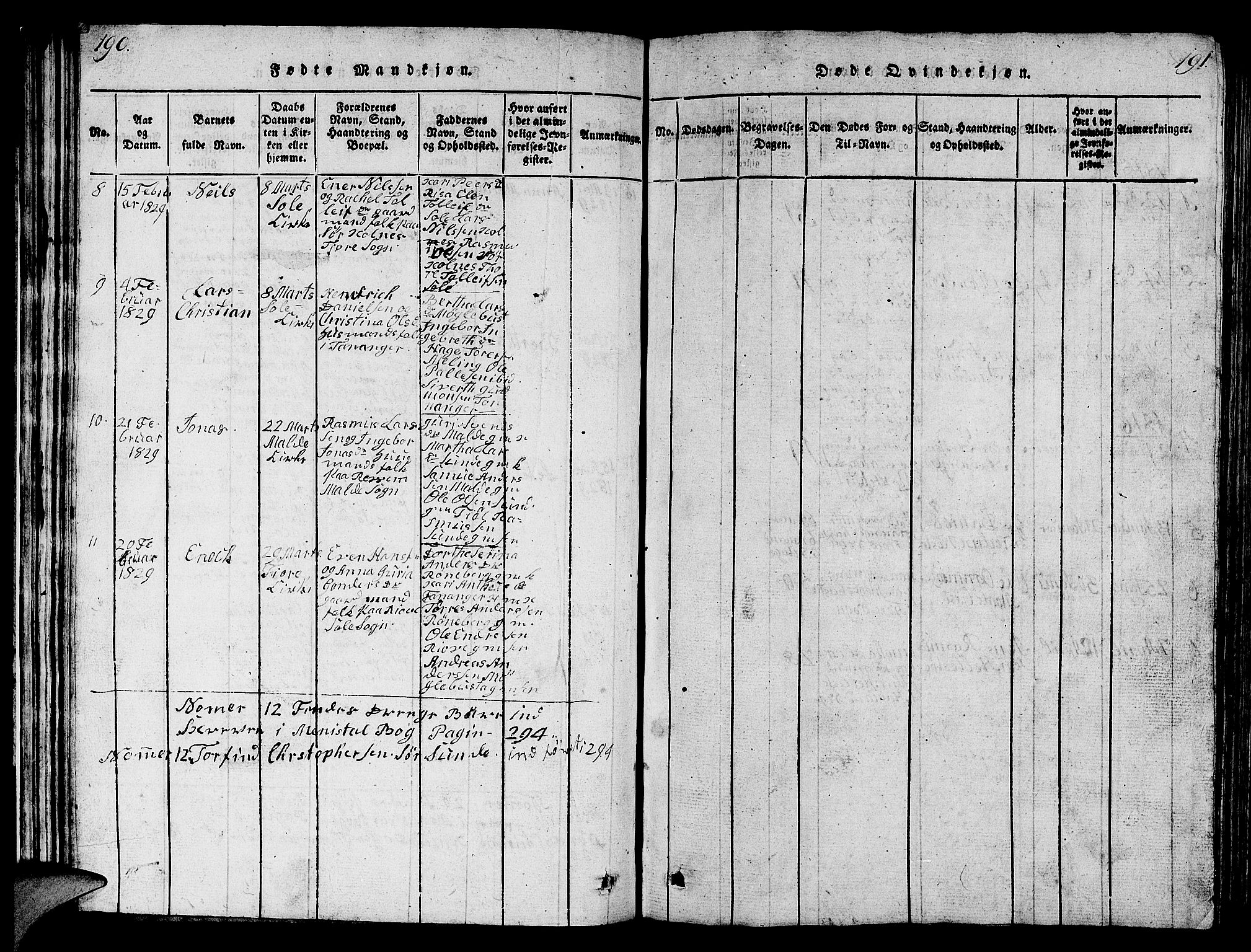 Håland sokneprestkontor, AV/SAST-A-101802/001/30BB/L0001: Klokkerbok nr. B 1, 1815-1845, s. 190-191