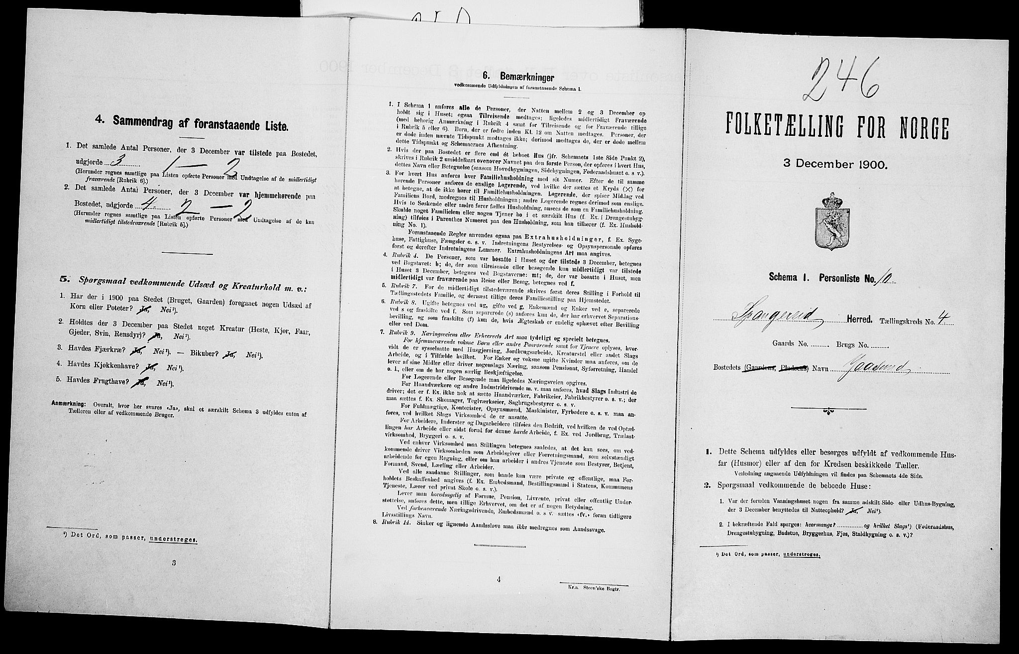 SAK, Folketelling 1900 for 1030 Spangereid herred, 1900, s. 582