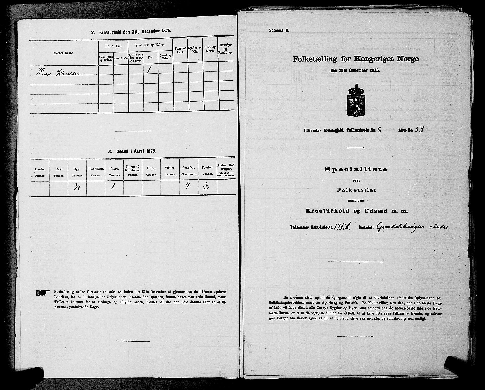 RA, Folketelling 1875 for 0235P Ullensaker prestegjeld, 1875, s. 1069