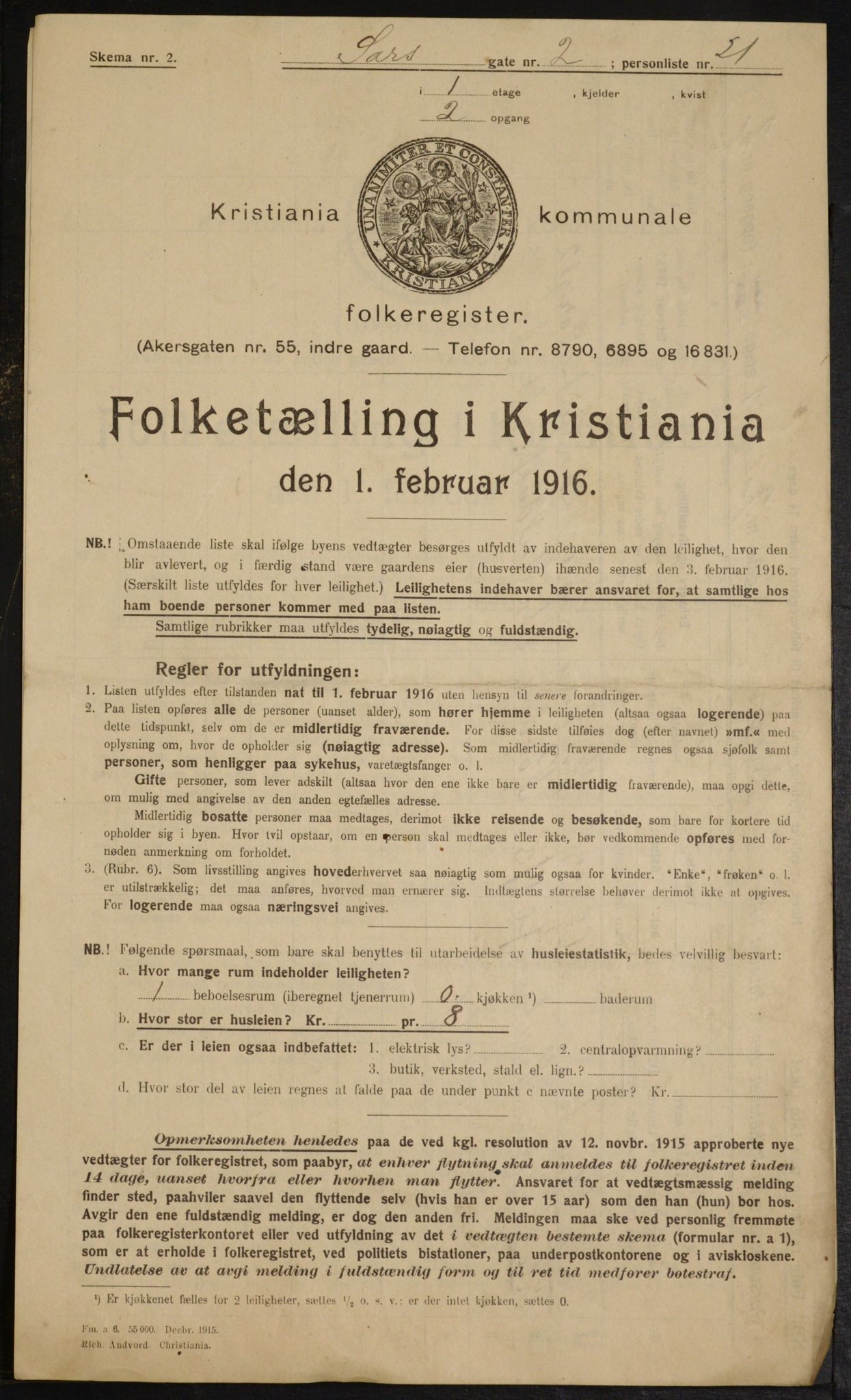 OBA, Kommunal folketelling 1.2.1916 for Kristiania, 1916, s. 91477