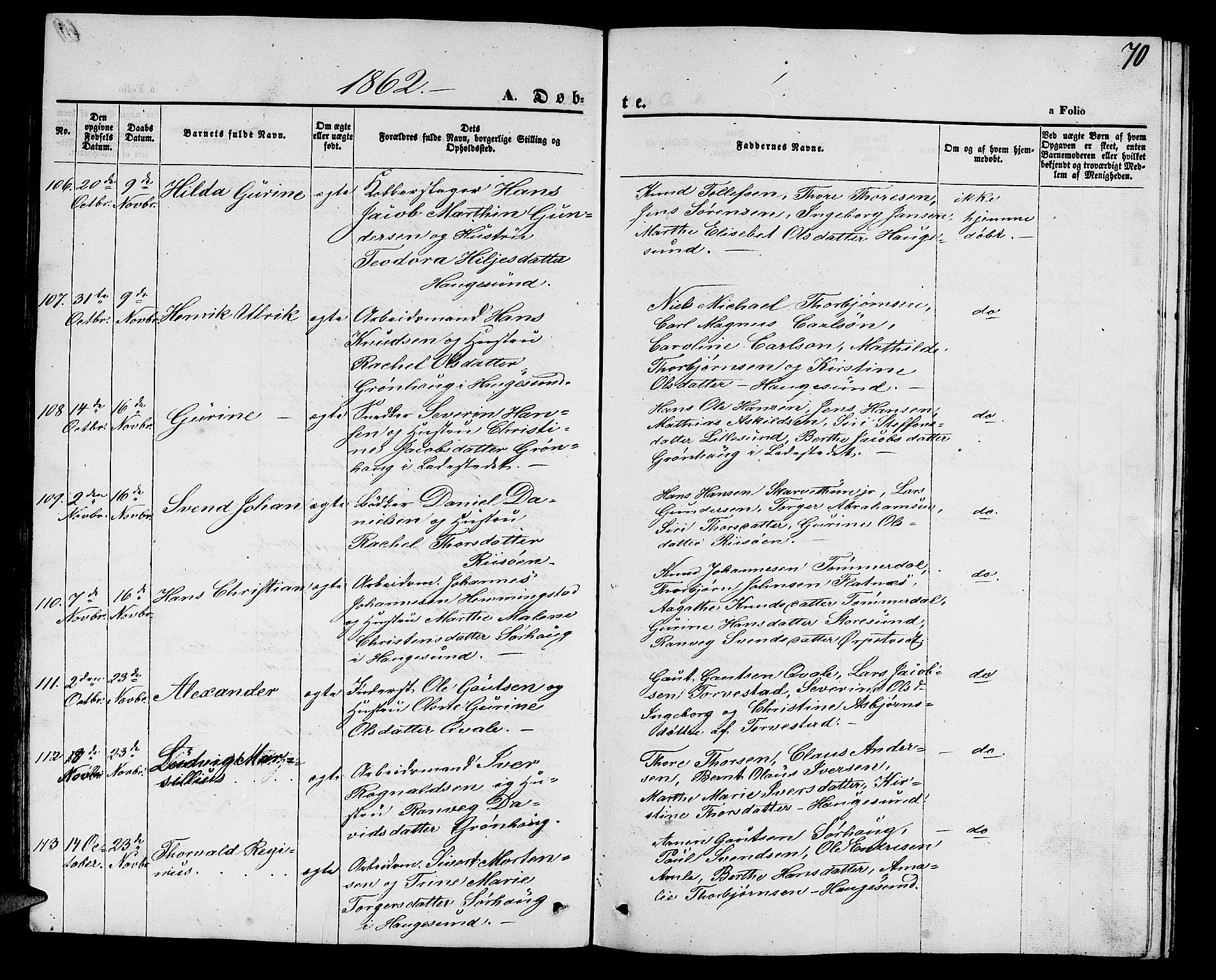 Torvastad sokneprestkontor, AV/SAST-A -101857/H/Ha/Hab/L0006: Klokkerbok nr. B 6, 1858-1867, s. 70