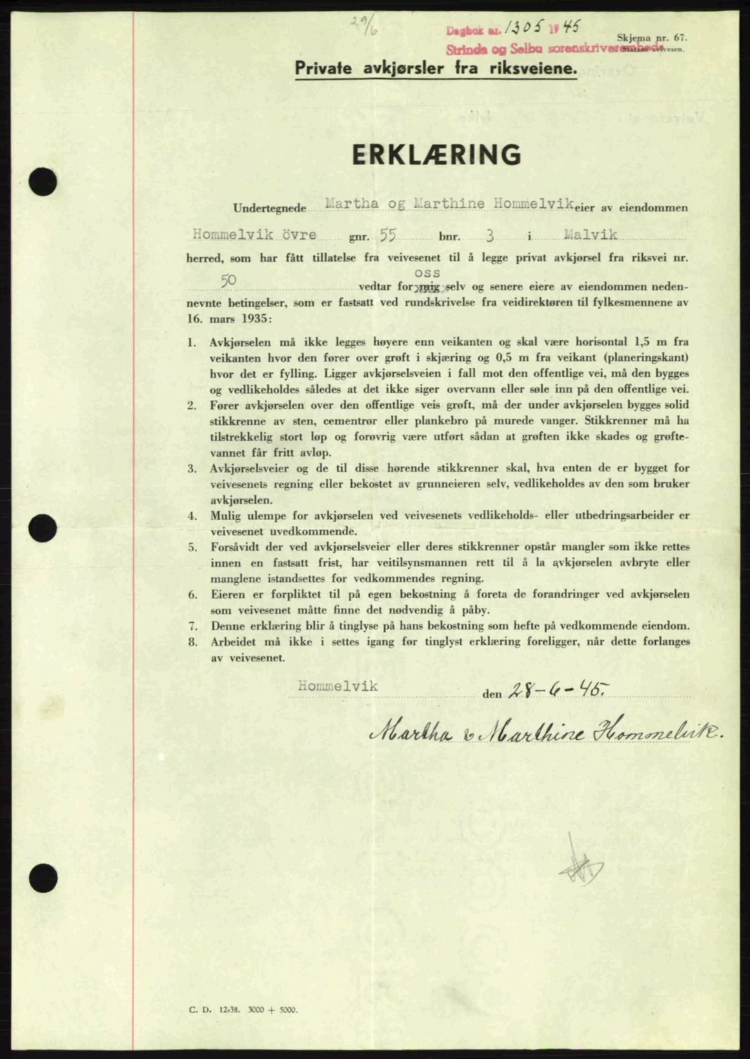 Strinda og Selbu sorenskriveri, SAT/A-0015/2/2C: Pantebok nr. A9, 1944-1945, Dagboknr: 305/1945