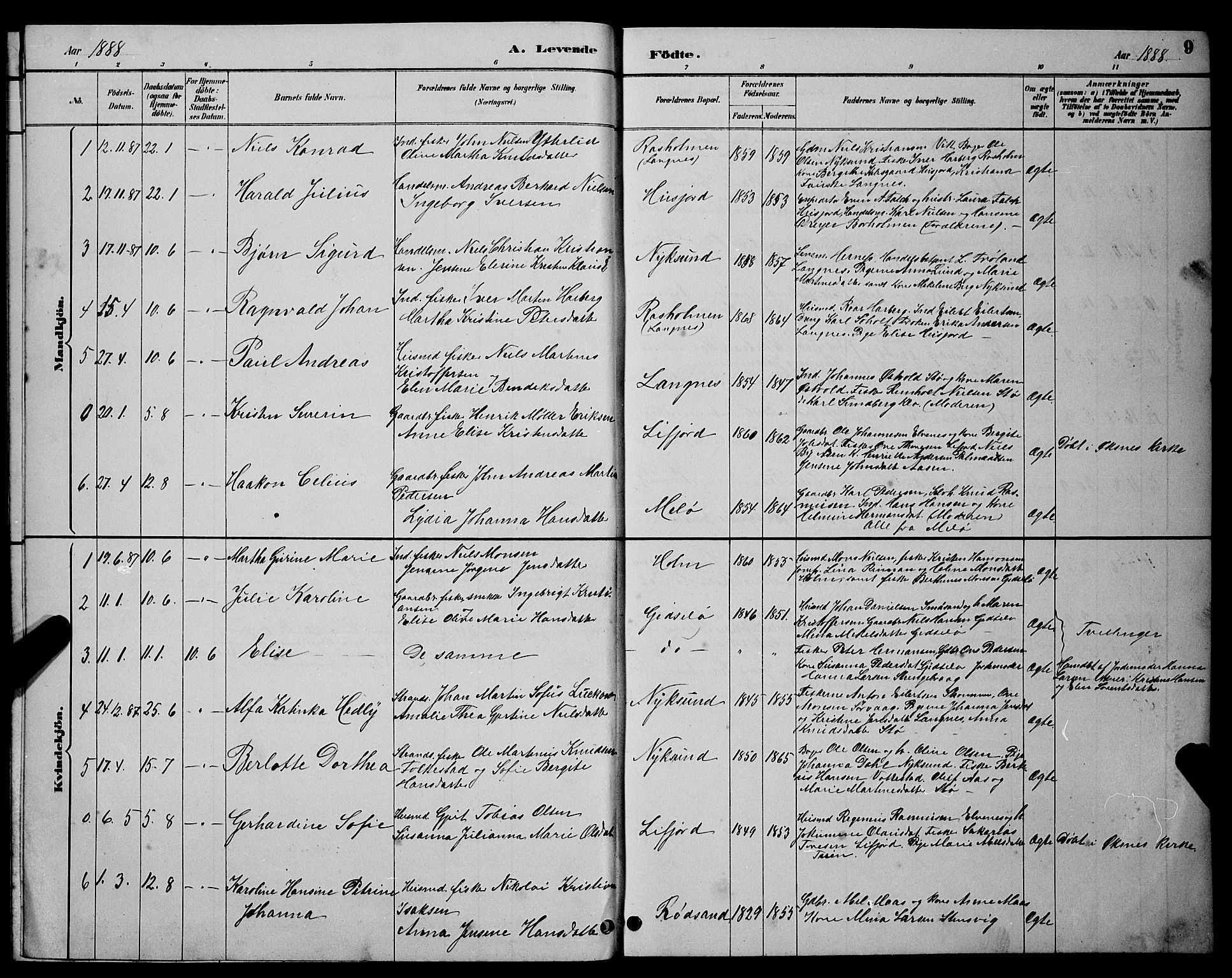 Ministerialprotokoller, klokkerbøker og fødselsregistre - Nordland, AV/SAT-A-1459/894/L1360: Klokkerbok nr. 894C03, 1885-1888, s. 9