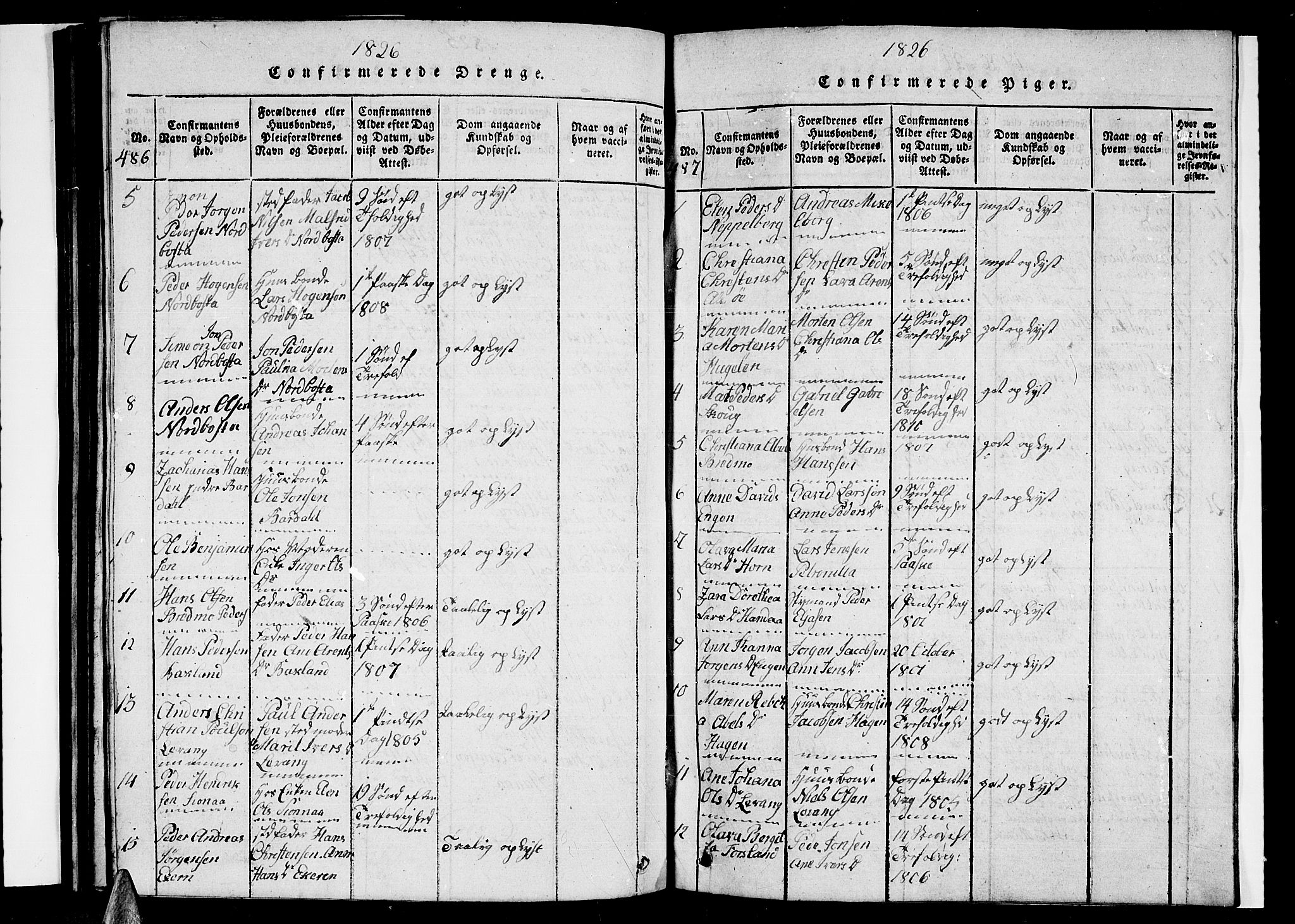 Ministerialprotokoller, klokkerbøker og fødselsregistre - Nordland, AV/SAT-A-1459/838/L0554: Klokkerbok nr. 838C01, 1820-1828, s. 486-487