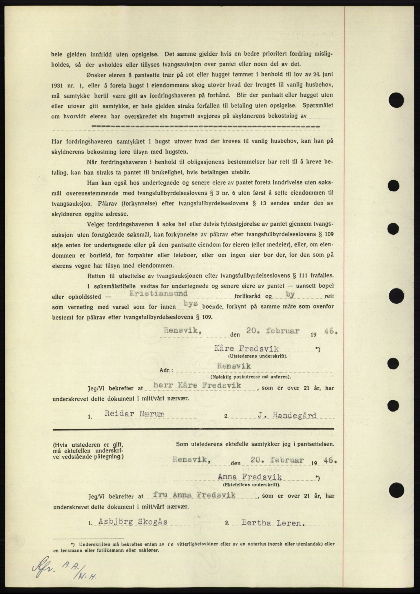 Nordmøre sorenskriveri, AV/SAT-A-4132/1/2/2Ca: Pantebok nr. B93b, 1946-1946, Dagboknr: 432/1946