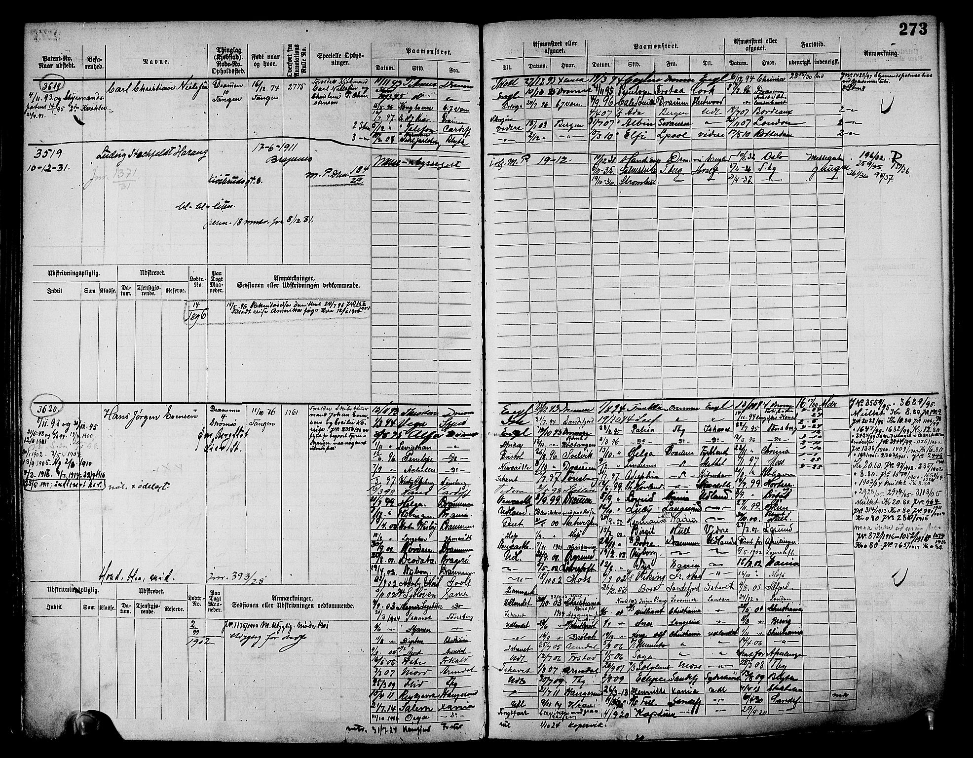 Drammen innrulleringsdistrikt, AV/SAKO-A-781/F/Fc/L0004: Hovedrulle, 1885, s. 279