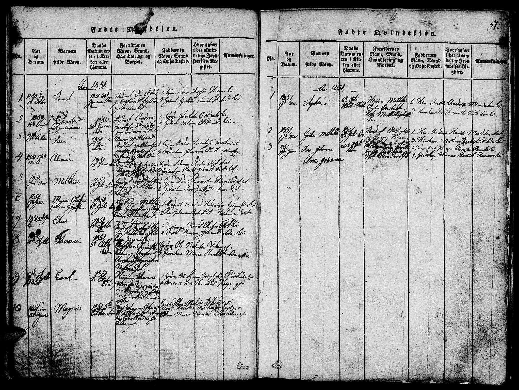 Ministerialprotokoller, klokkerbøker og fødselsregistre - Nord-Trøndelag, SAT/A-1458/765/L0562: Klokkerbok nr. 765C01, 1817-1851, s. 51