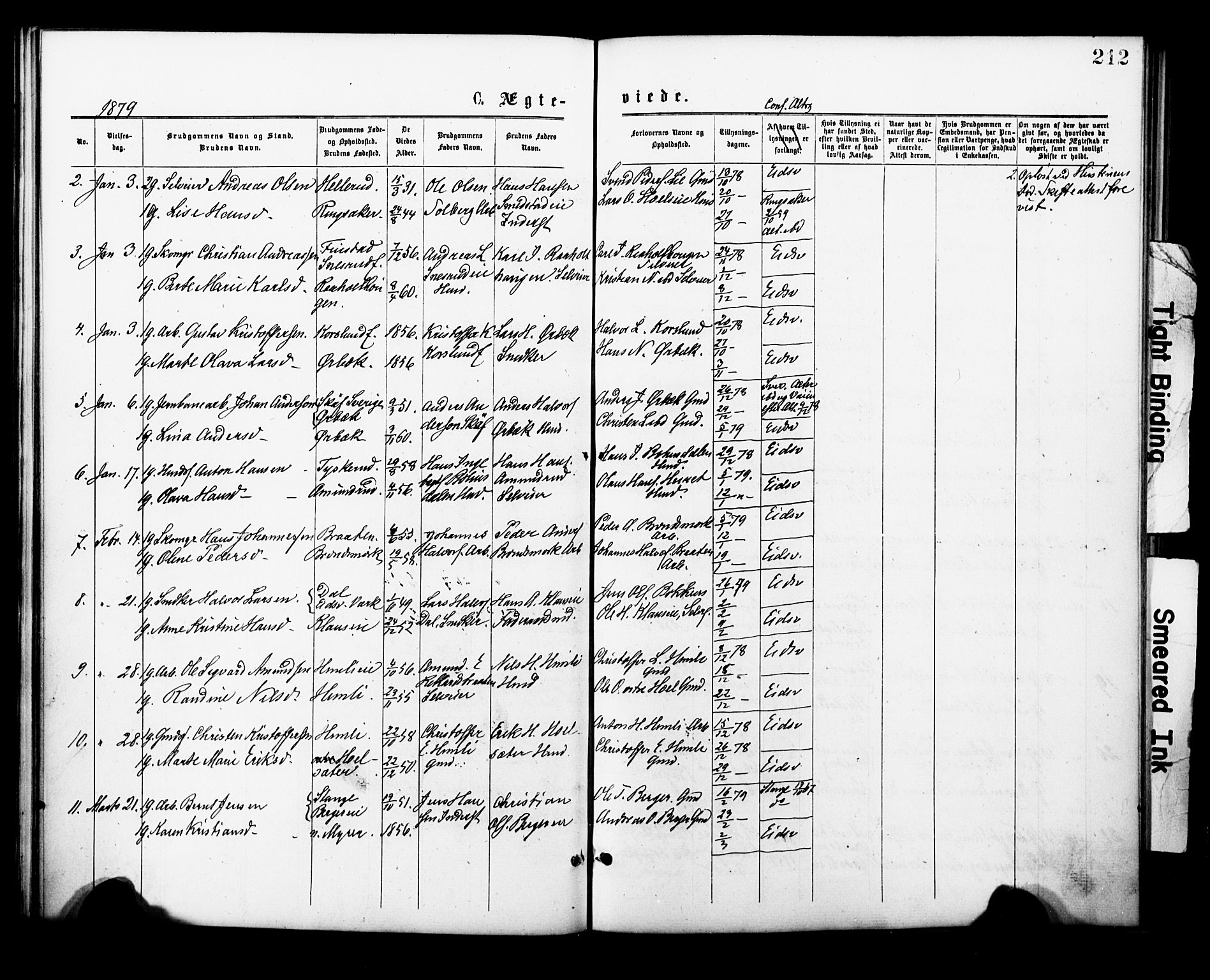 Eidsvoll prestekontor Kirkebøker, AV/SAO-A-10888/F/Fa/L0001: Ministerialbok nr. I 1, 1877-1881, s. 212