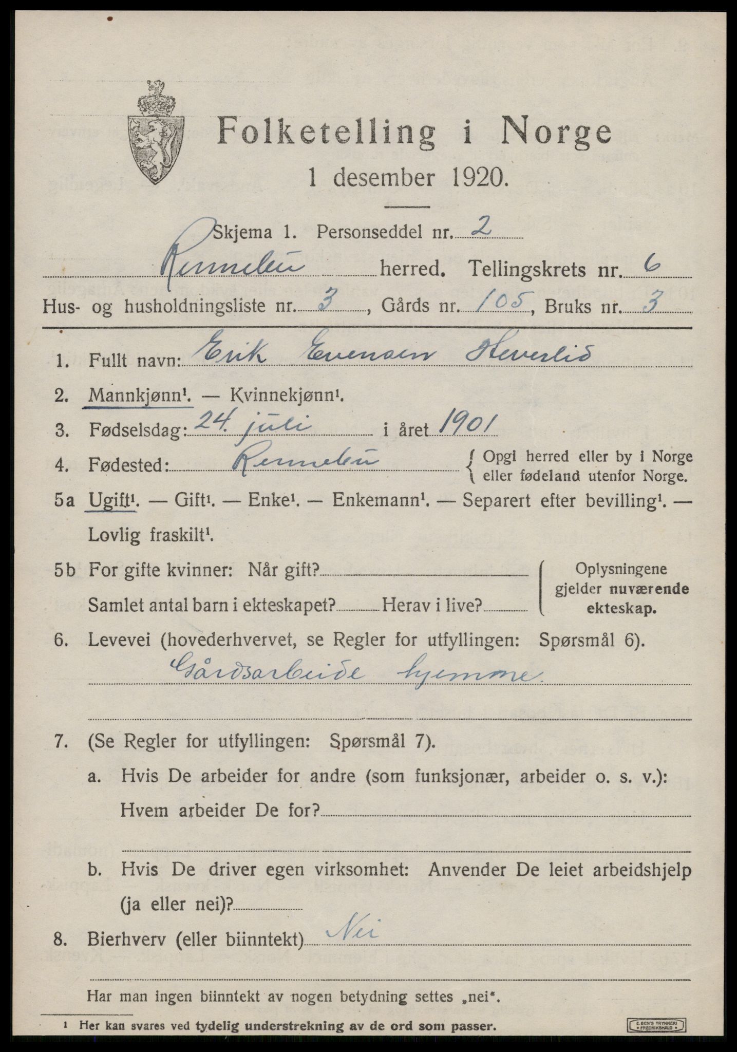 SAT, Folketelling 1920 for 1635 Rennebu herred, 1920, s. 4436