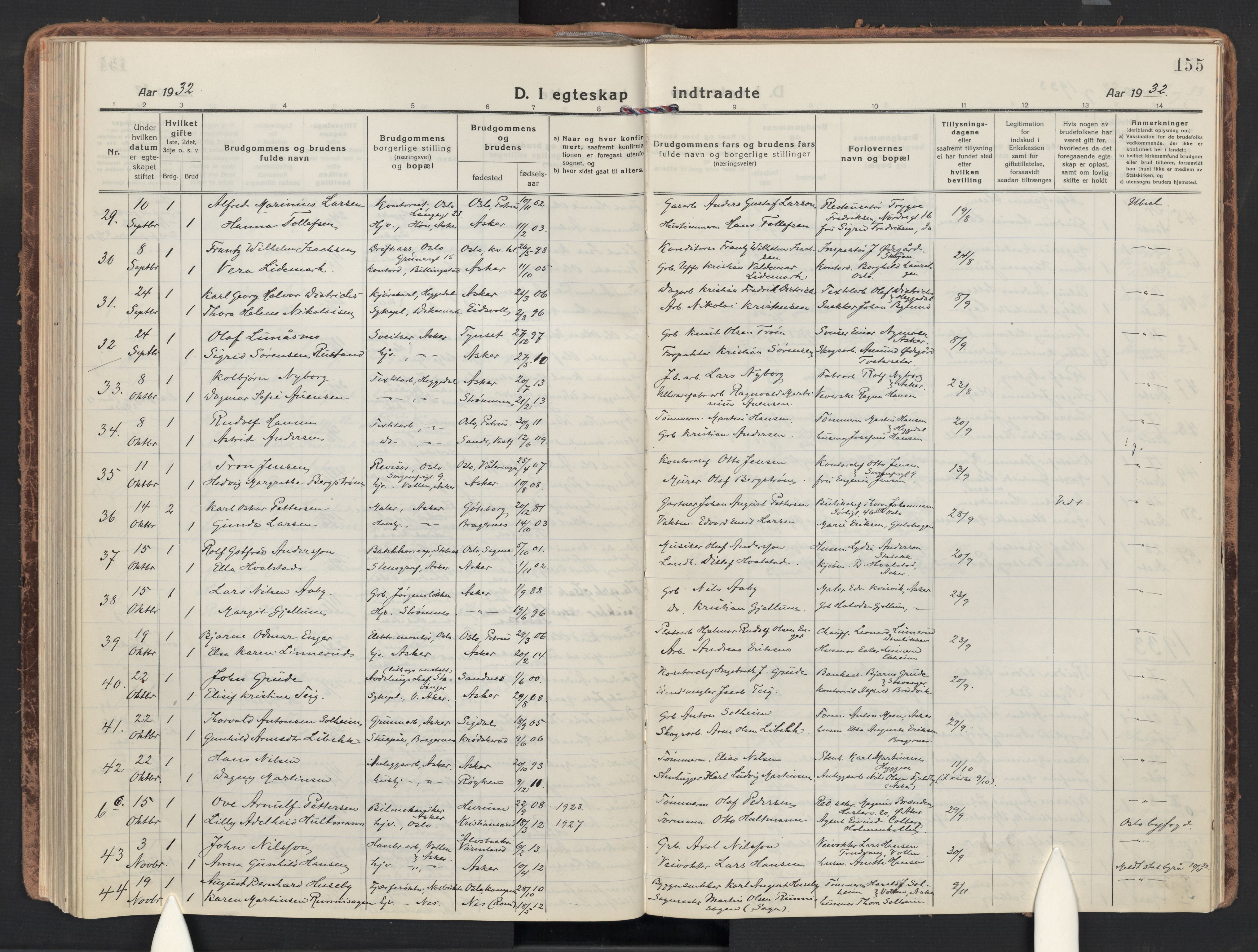 Asker prestekontor Kirkebøker, AV/SAO-A-10256a/F/Fa/L0019: Ministerialbok nr. I 19, 1918-1935, s. 155