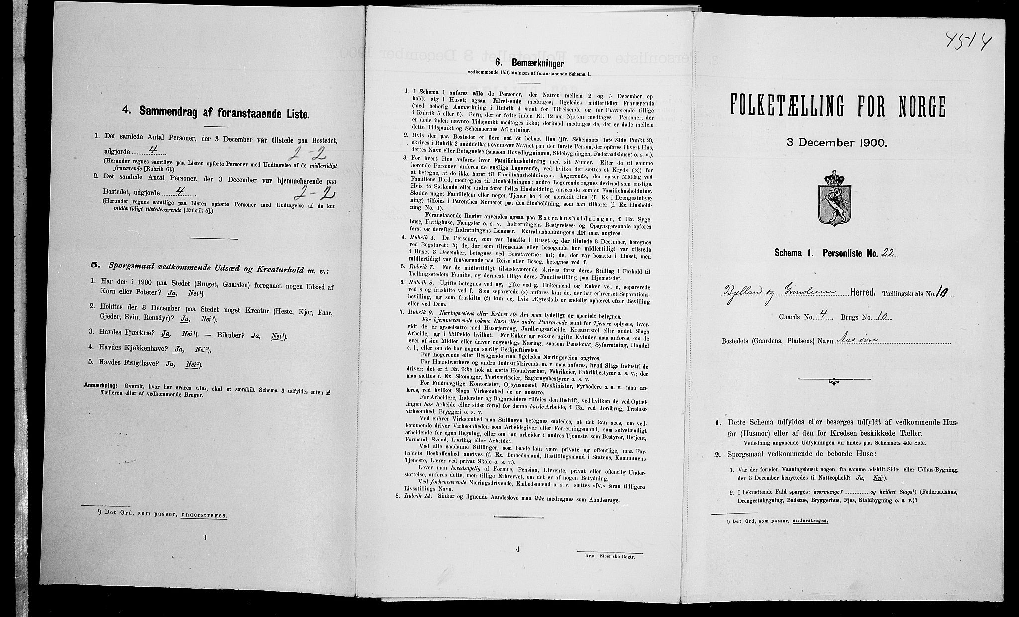 SAK, Folketelling 1900 for 1024 Bjelland og Grindheim herred, 1900, s. 499