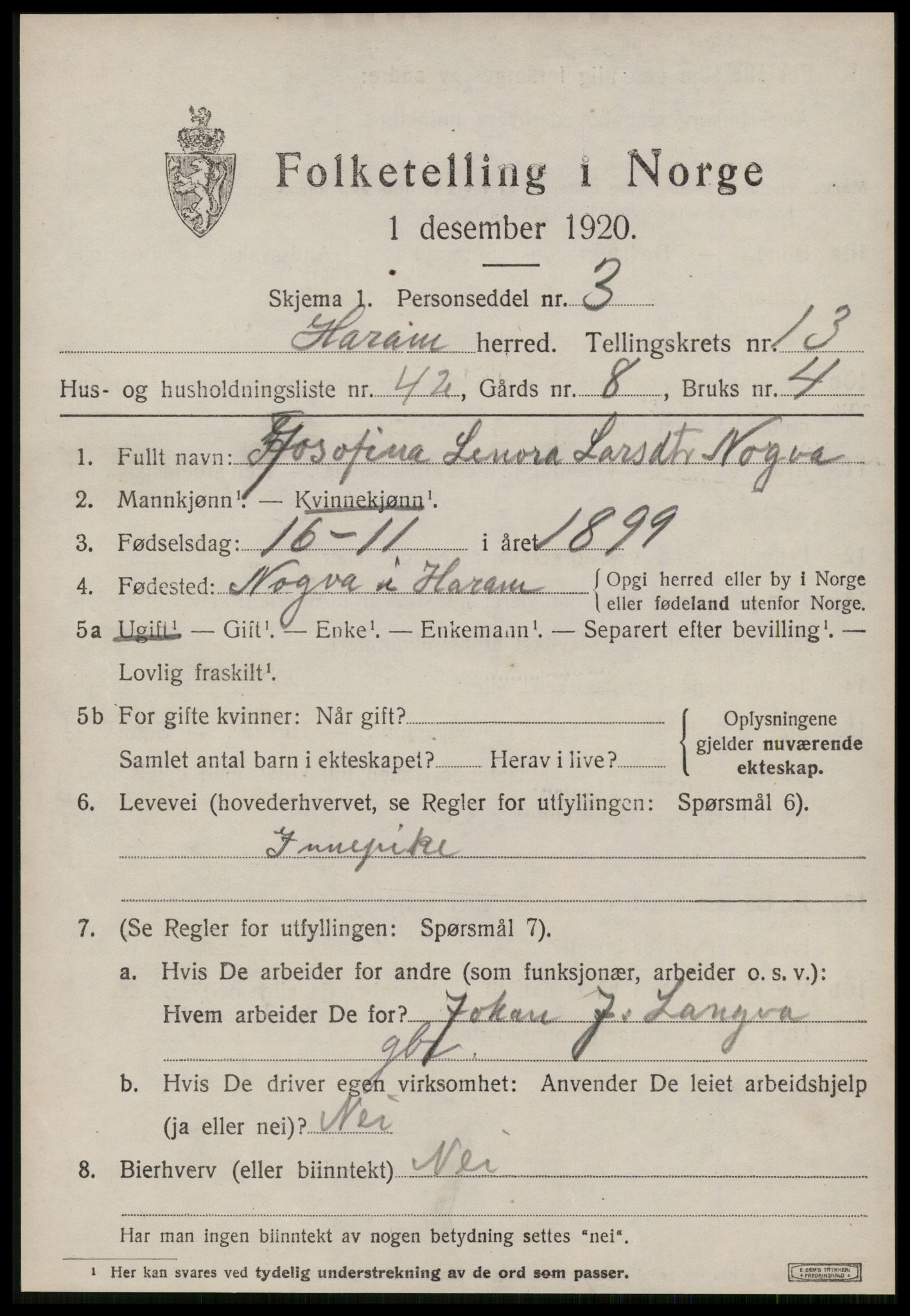 SAT, Folketelling 1920 for 1534 Haram herred, 1920, s. 7579