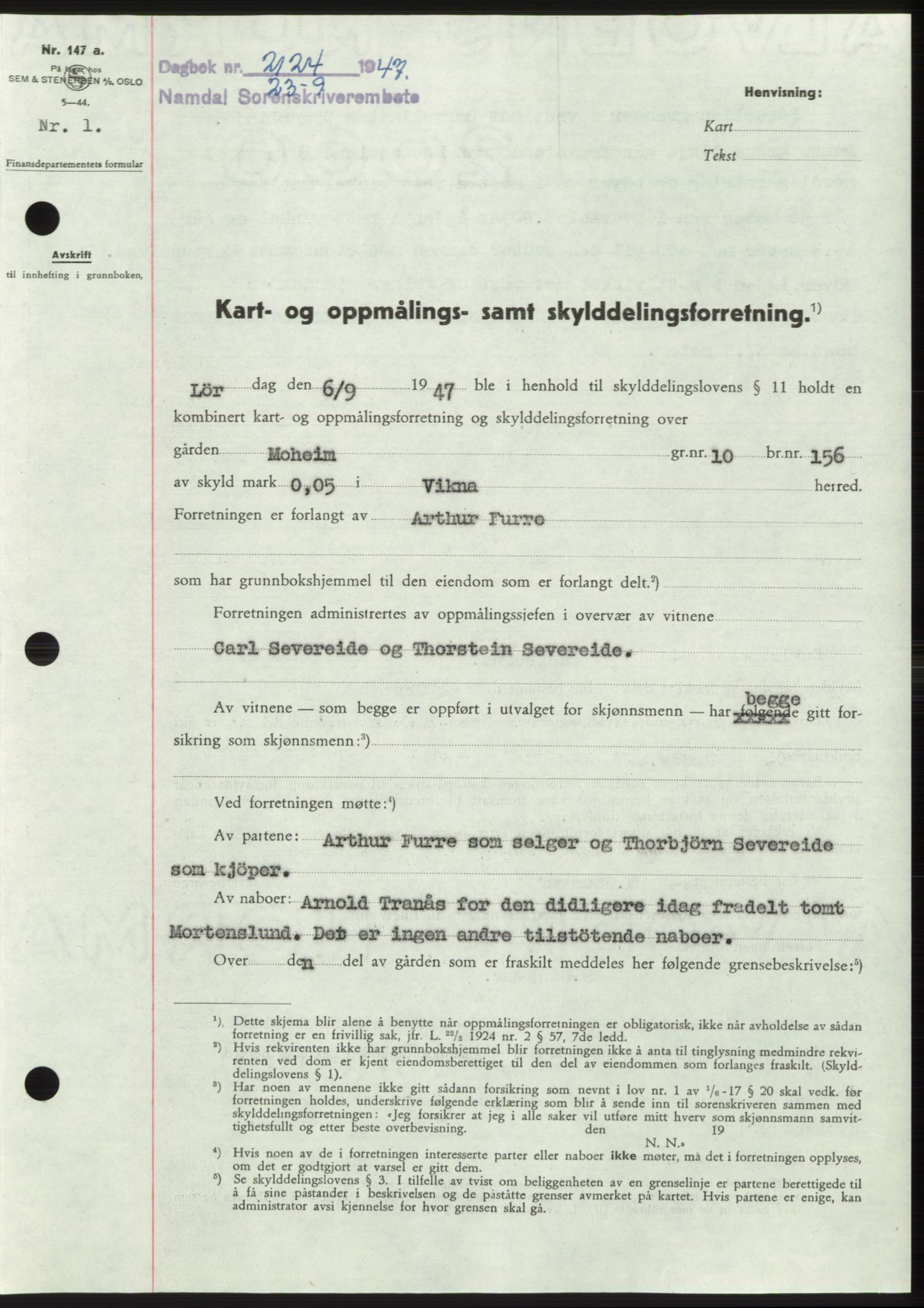 Namdal sorenskriveri, SAT/A-4133/1/2/2C: Pantebok nr. -, 1947-1947, Dagboknr: 2124/1947
