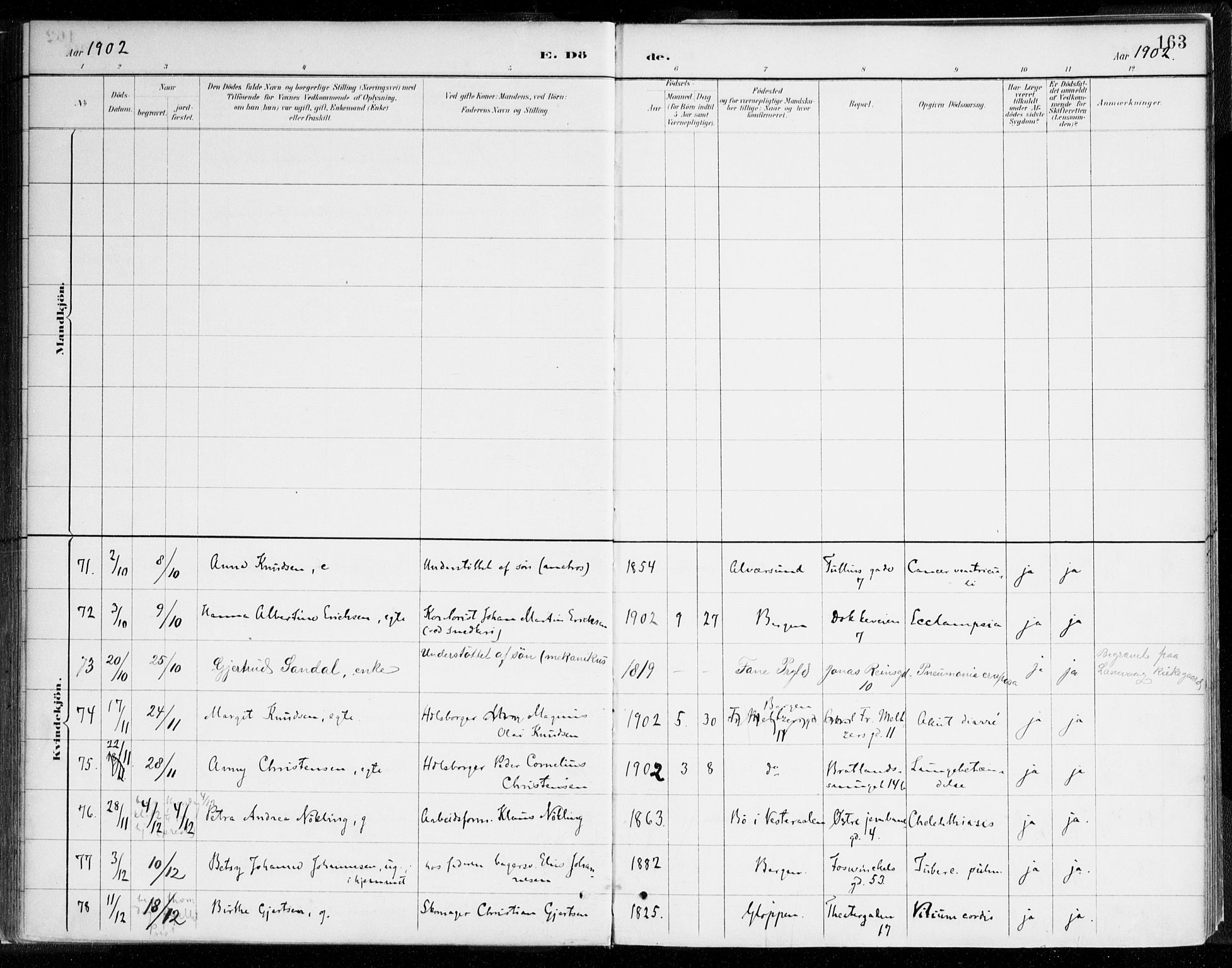 Johanneskirken sokneprestembete, AV/SAB-A-76001/H/Haa/L0019: Ministerialbok nr. E 1, 1885-1915, s. 163