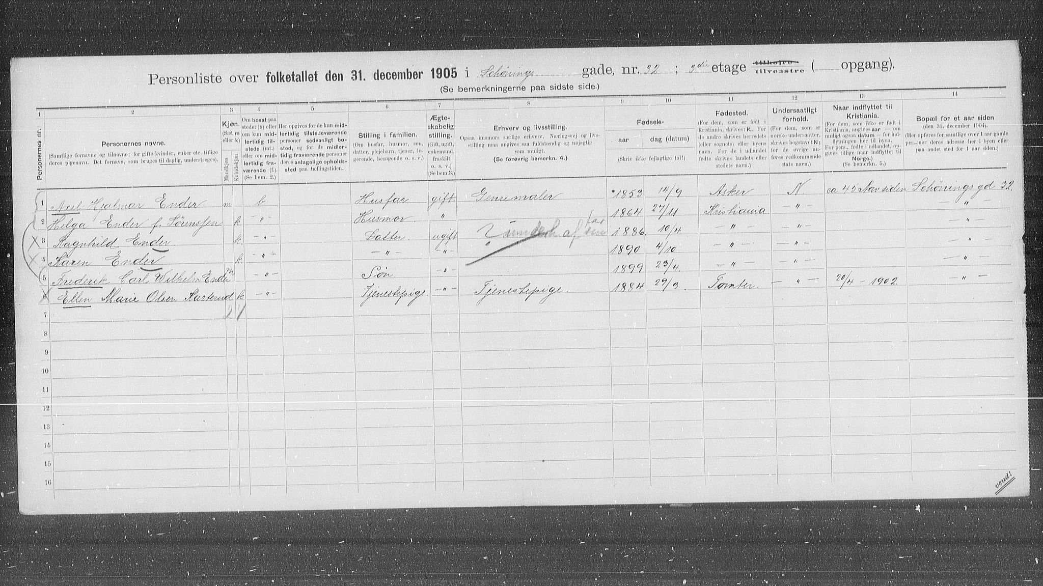 OBA, Kommunal folketelling 31.12.1905 for Kristiania kjøpstad, 1905, s. 48695