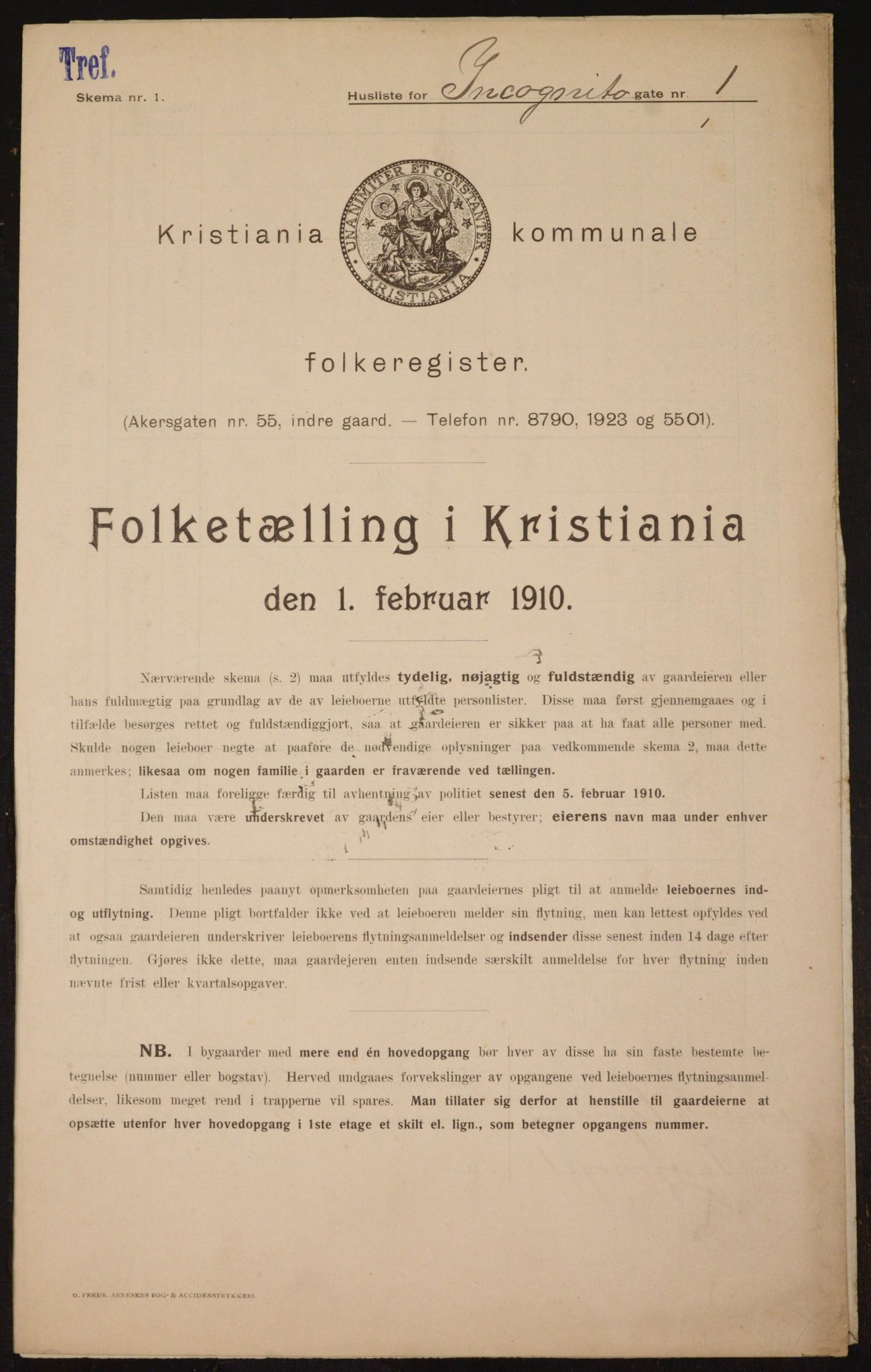 OBA, Kommunal folketelling 1.2.1910 for Kristiania, 1910, s. 43000