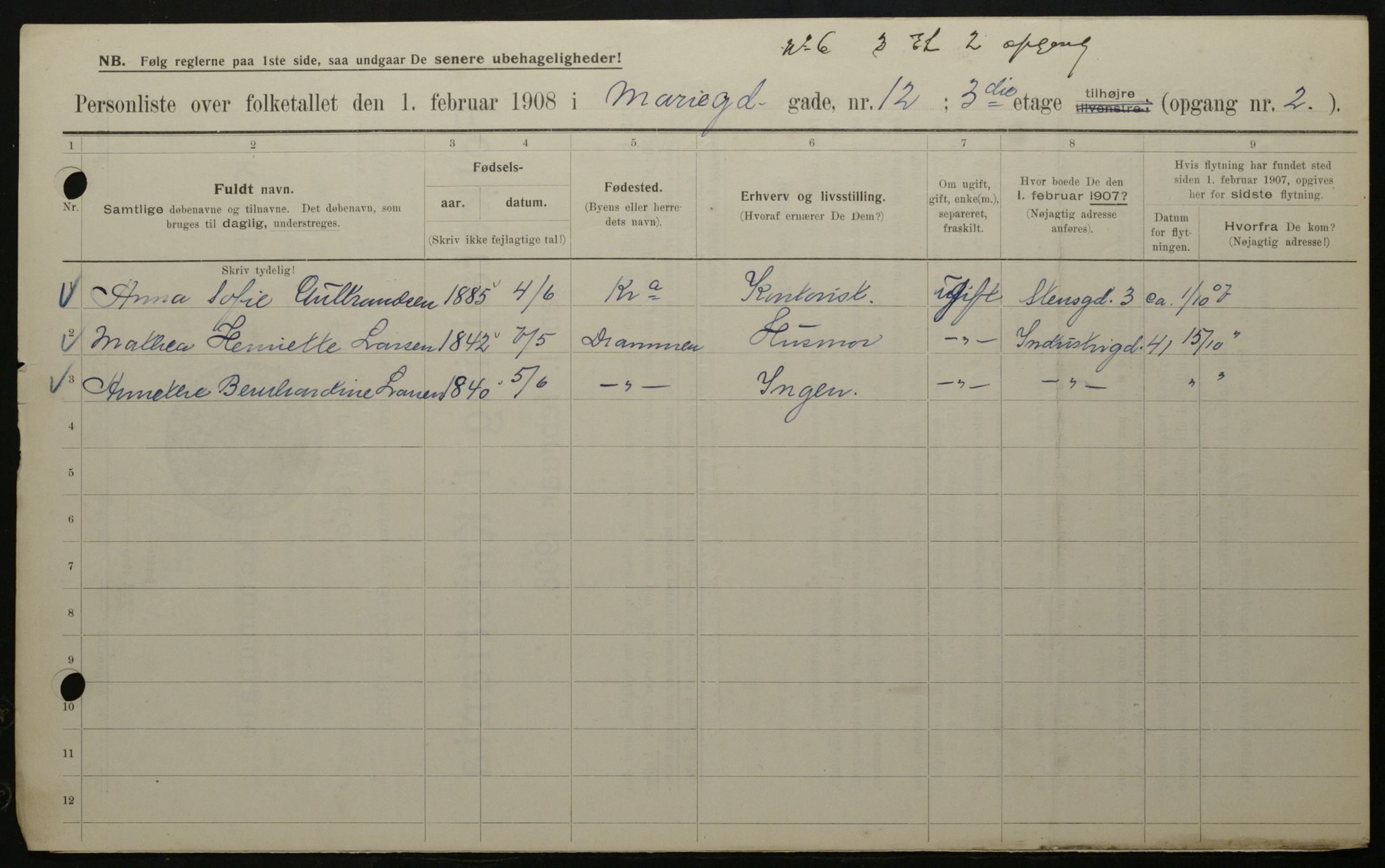 OBA, Kommunal folketelling 1.2.1908 for Kristiania kjøpstad, 1908, s. 56425