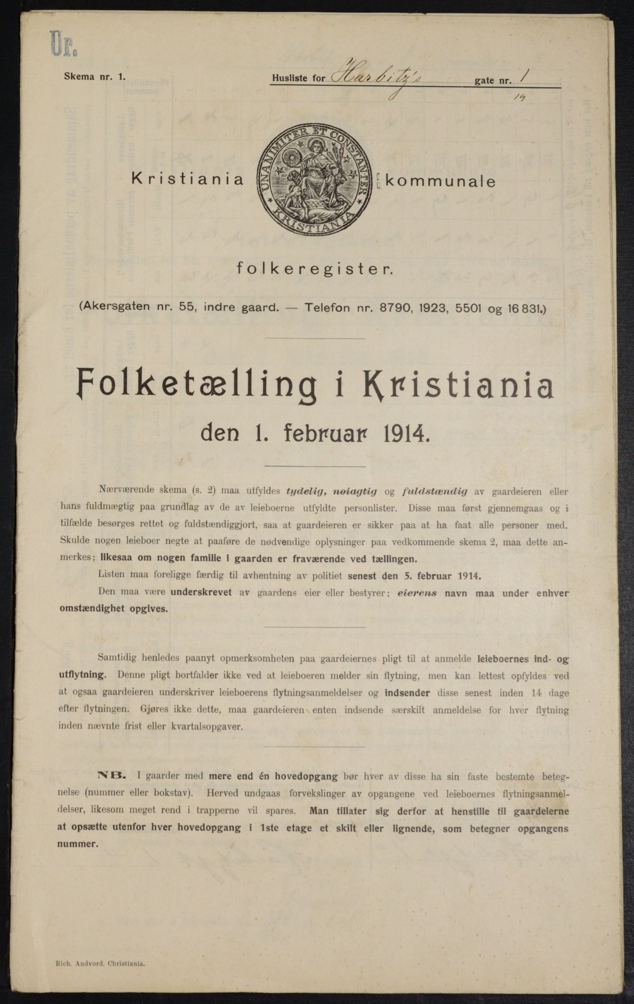 OBA, Kommunal folketelling 1.2.1914 for Kristiania, 1914, s. 81016