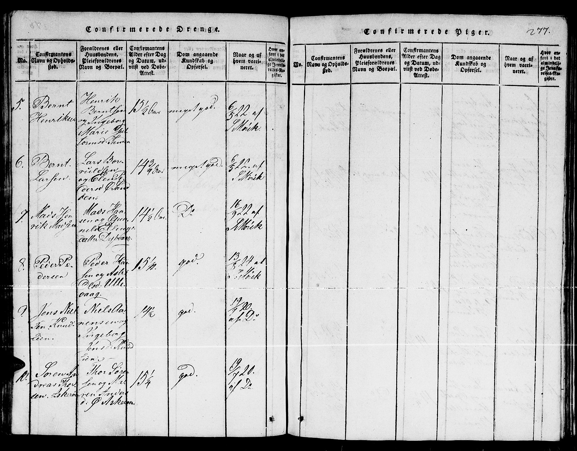 Dypvåg sokneprestkontor, SAK/1111-0007/F/Fb/Fba/L0009: Klokkerbok nr. B 9, 1816-1842, s. 277