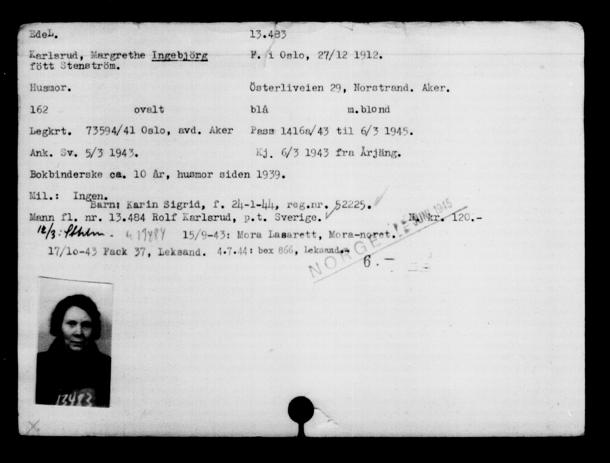 Den Kgl. Norske Legasjons Flyktningskontor, AV/RA-S-6753/V/Va/L0007: Kjesäterkartoteket.  Flyktningenr. 12700-15723, 1940-1945, s. 890