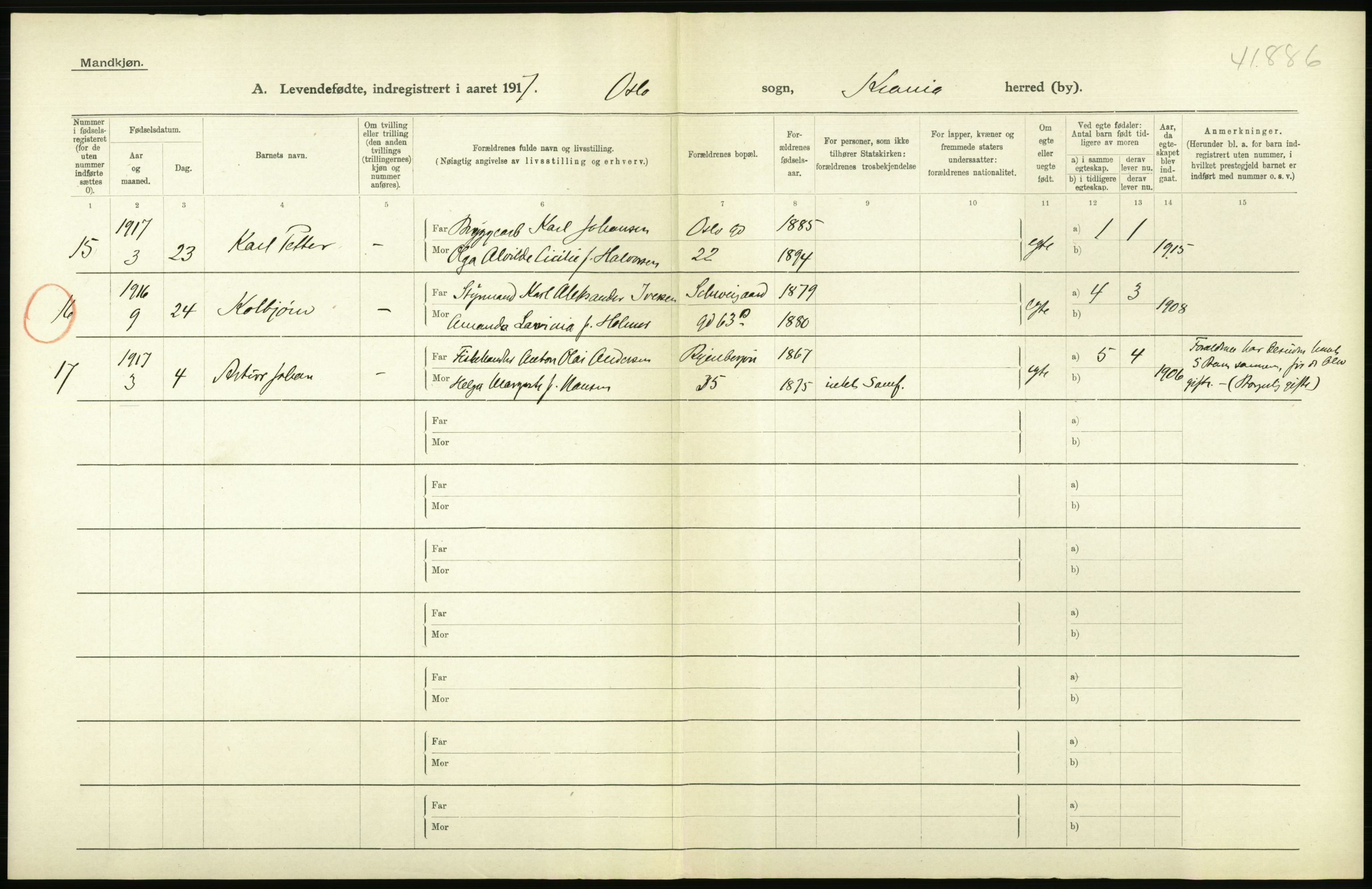 Statistisk sentralbyrå, Sosiodemografiske emner, Befolkning, AV/RA-S-2228/D/Df/Dfb/Dfbg/L0006: Kristiania: Levendefødte menn og kvinner., 1917, s. 546