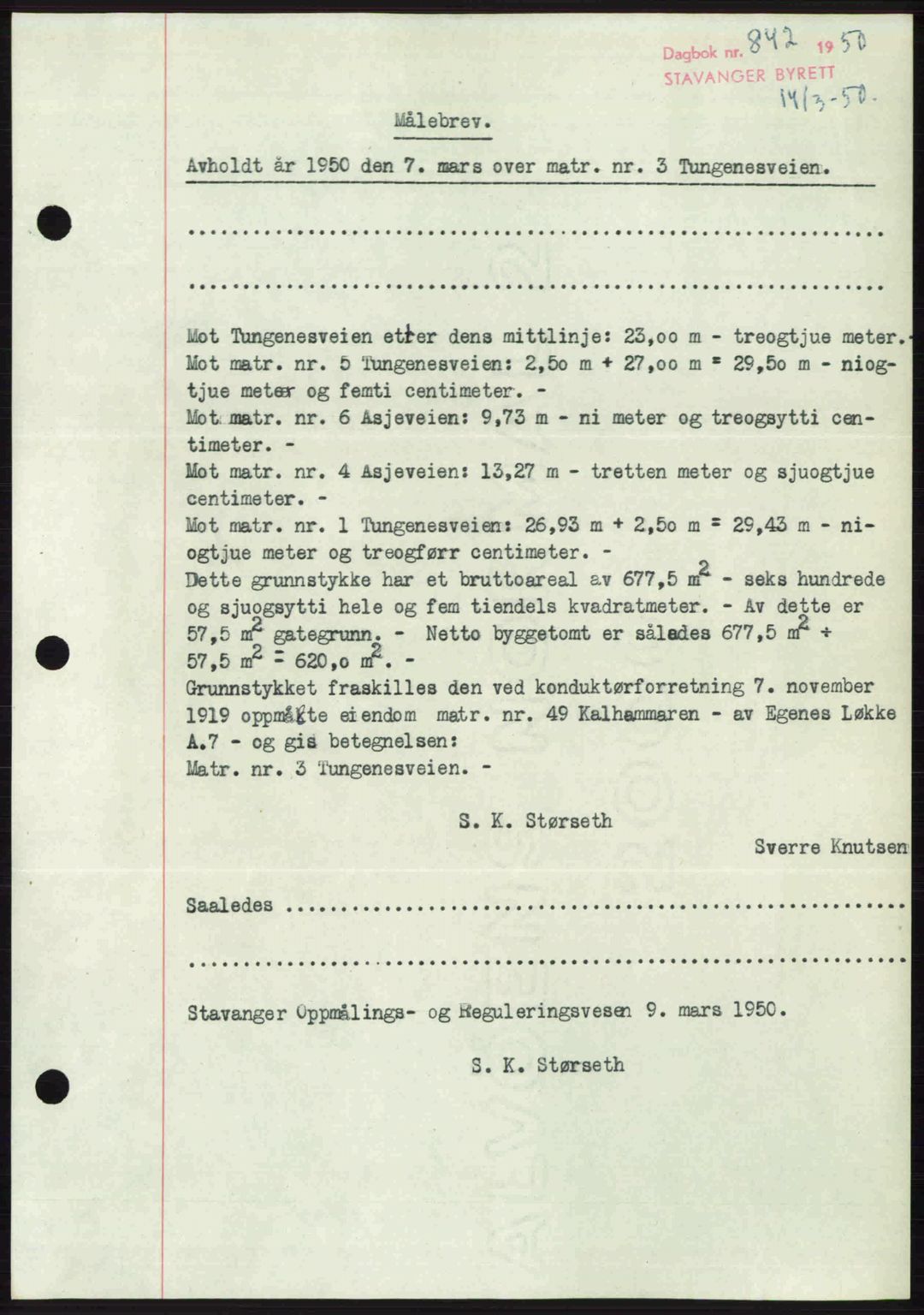 Stavanger byrett, SAST/A-100455/002/G/Gb/L0024: Pantebok nr. A13, 1949-1950, Dagboknr: 842/1950