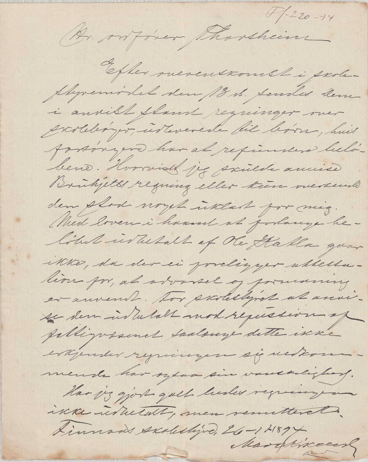 Finnaas kommune. Skulestyret, IKAH/1218a-211/D/Da/L0001/0004: Kronologisk ordna korrespondanse / Kronologisk ordna korrespondanse , 1894-1896, s. 1