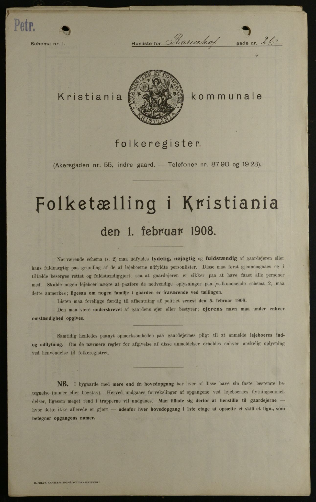 OBA, Kommunal folketelling 1.2.1908 for Kristiania kjøpstad, 1908, s. 75196