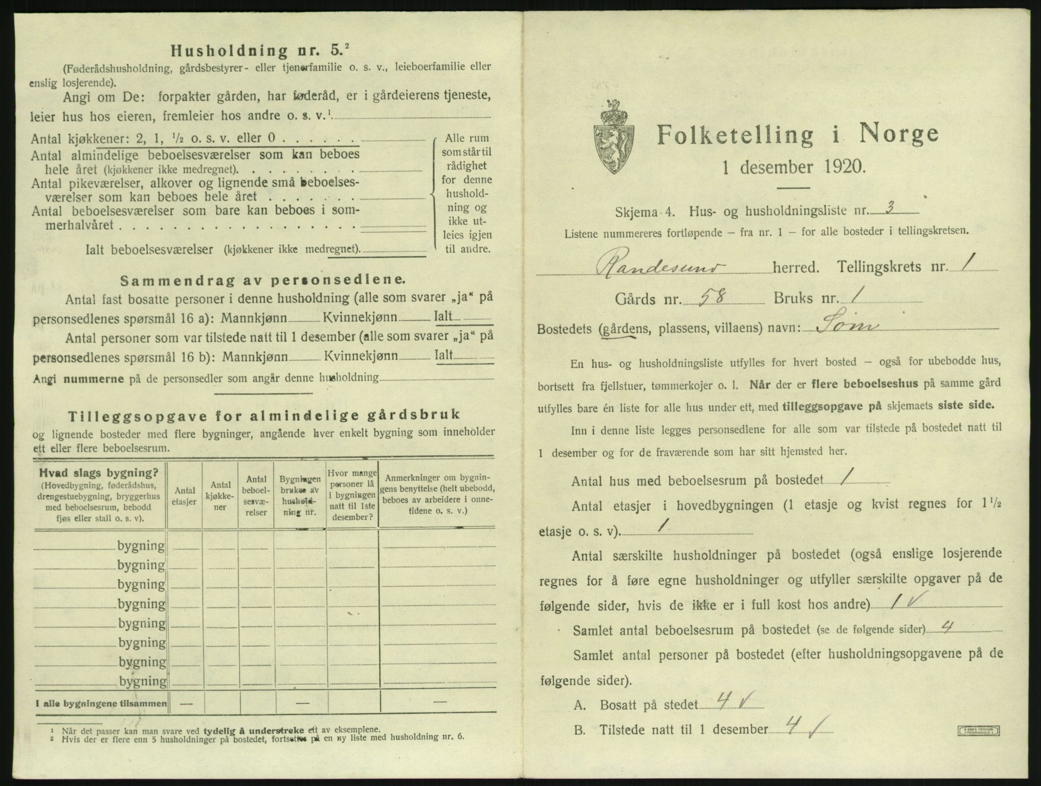 SAK, Folketelling 1920 for 1011 Randesund herred, 1920, s. 36