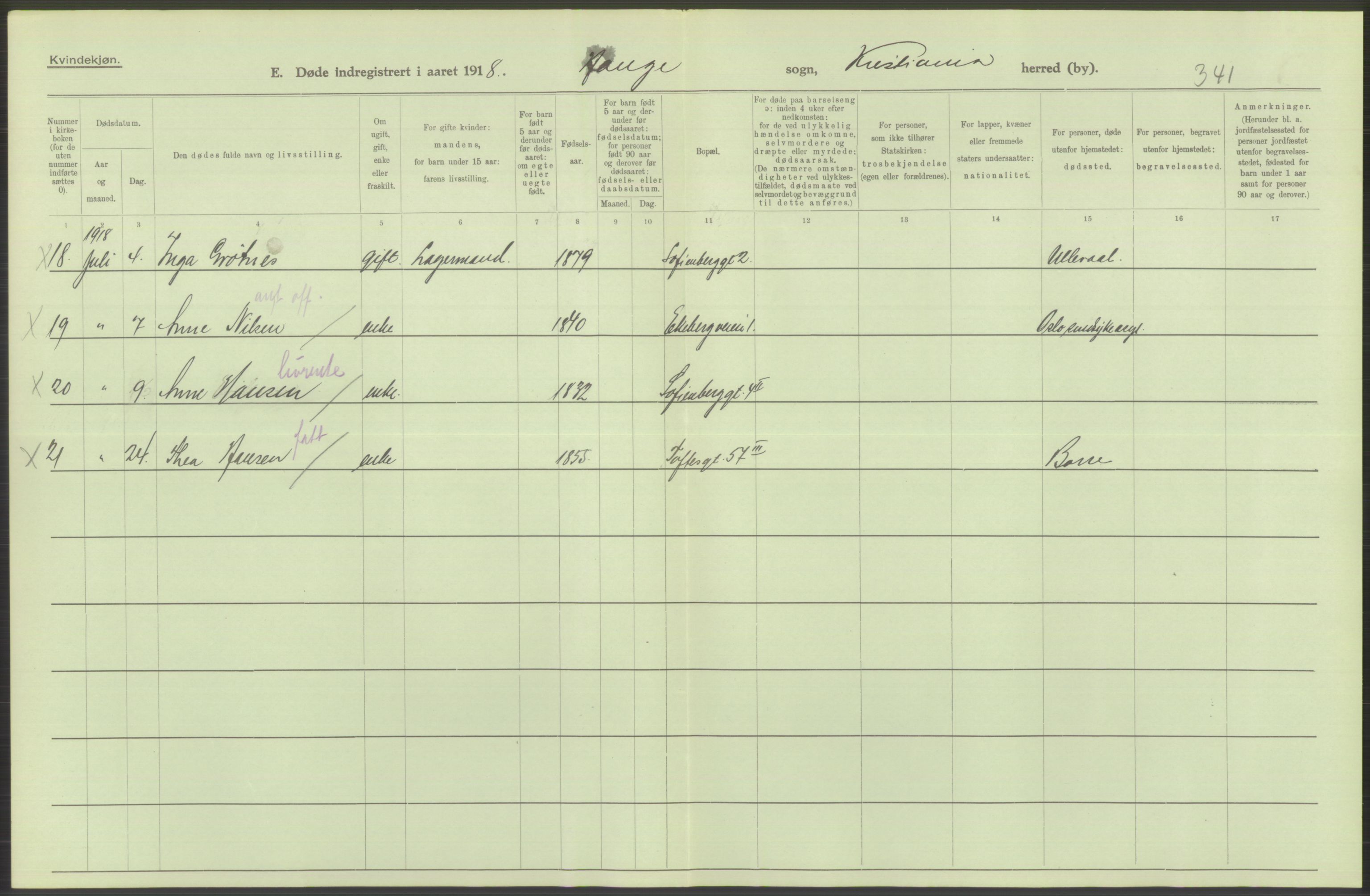 Statistisk sentralbyrå, Sosiodemografiske emner, Befolkning, AV/RA-S-2228/D/Df/Dfb/Dfbh/L0010: Kristiania: Døde, 1918, s. 766