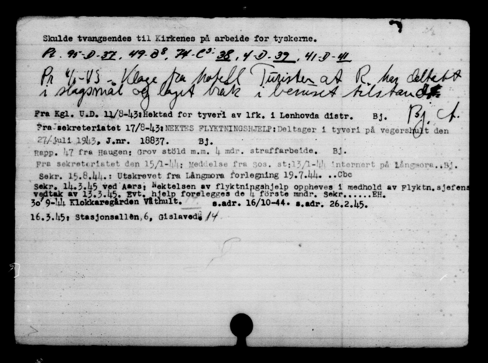 Den Kgl. Norske Legasjons Flyktningskontor, AV/RA-S-6753/V/Va/L0004: Kjesäterkartoteket.  Flyktningenr. 3496-6610, 1940-1945, s. 3308